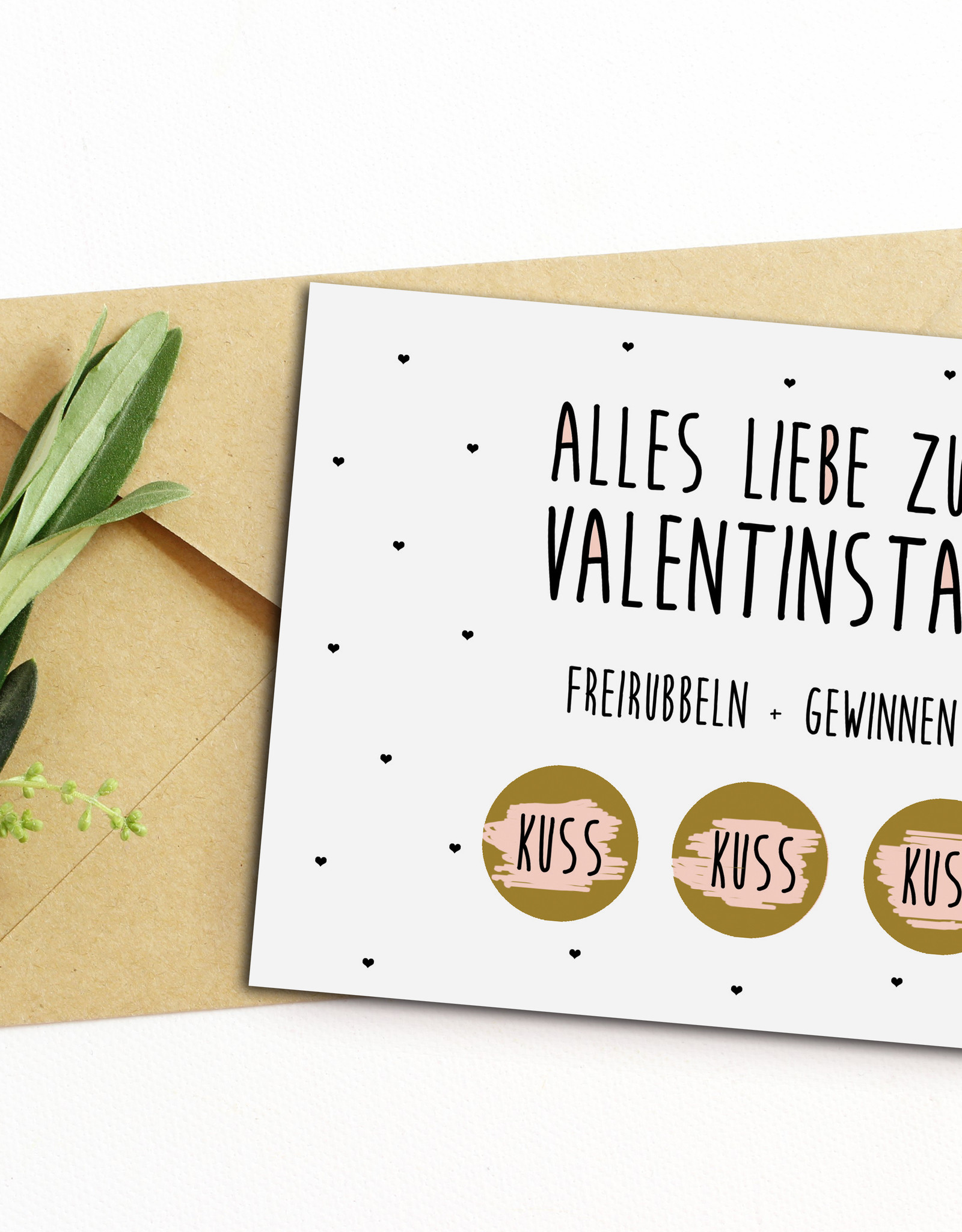 Postkarte Valentinstag FREIRUBBELN + GEWINNEN inkl. Briefumschlag Rubbelkarte Valentinstag