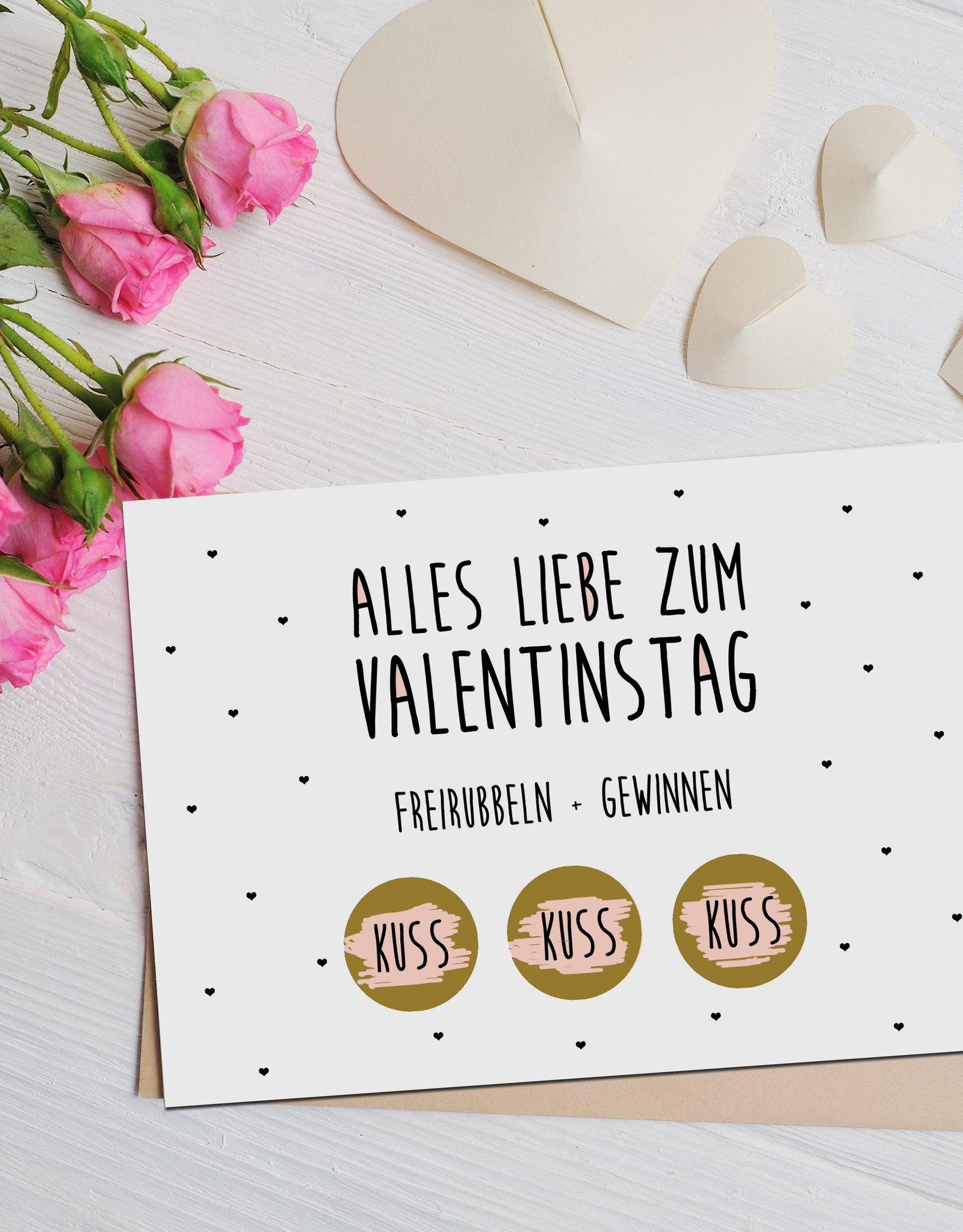 Postkarte Valentinstag FREIRUBBELN + GEWINNEN inkl. Briefumschlag Rubbelkarte Valentinstag