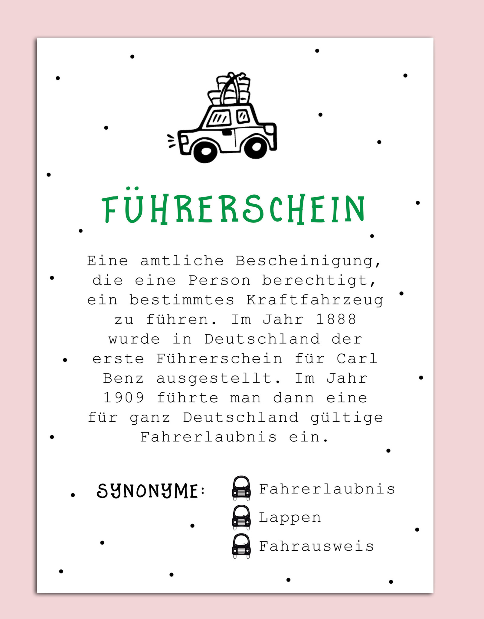 Postkarte FÜHRERSCHEIN inkl. Briefumschlag Füherschein Geschenk Führerscheinprüfung Geldgeschenk