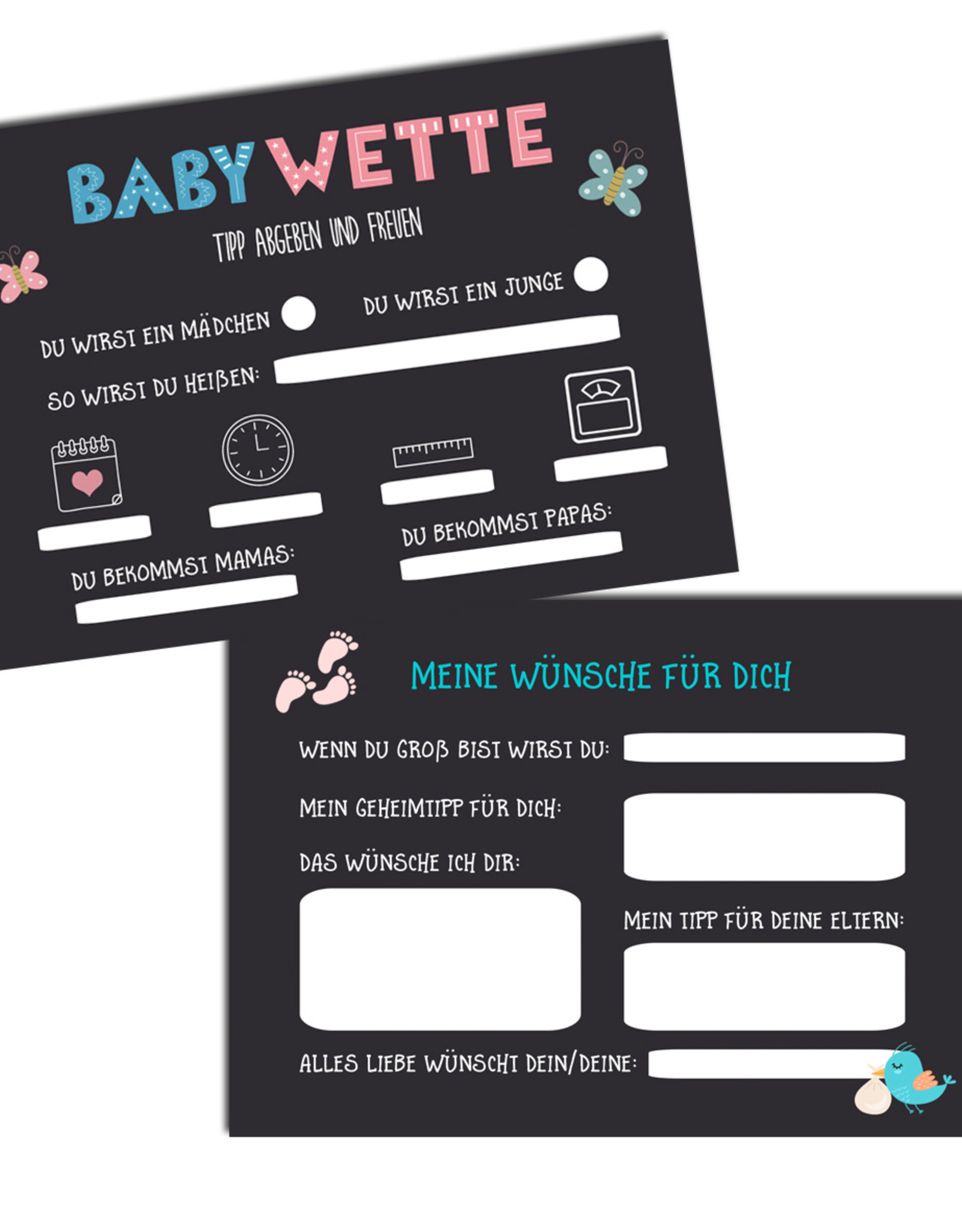 25 x Baby Tippkarten Geschlecht Baby Ratekarten Babyparty Spiele Baby Wette