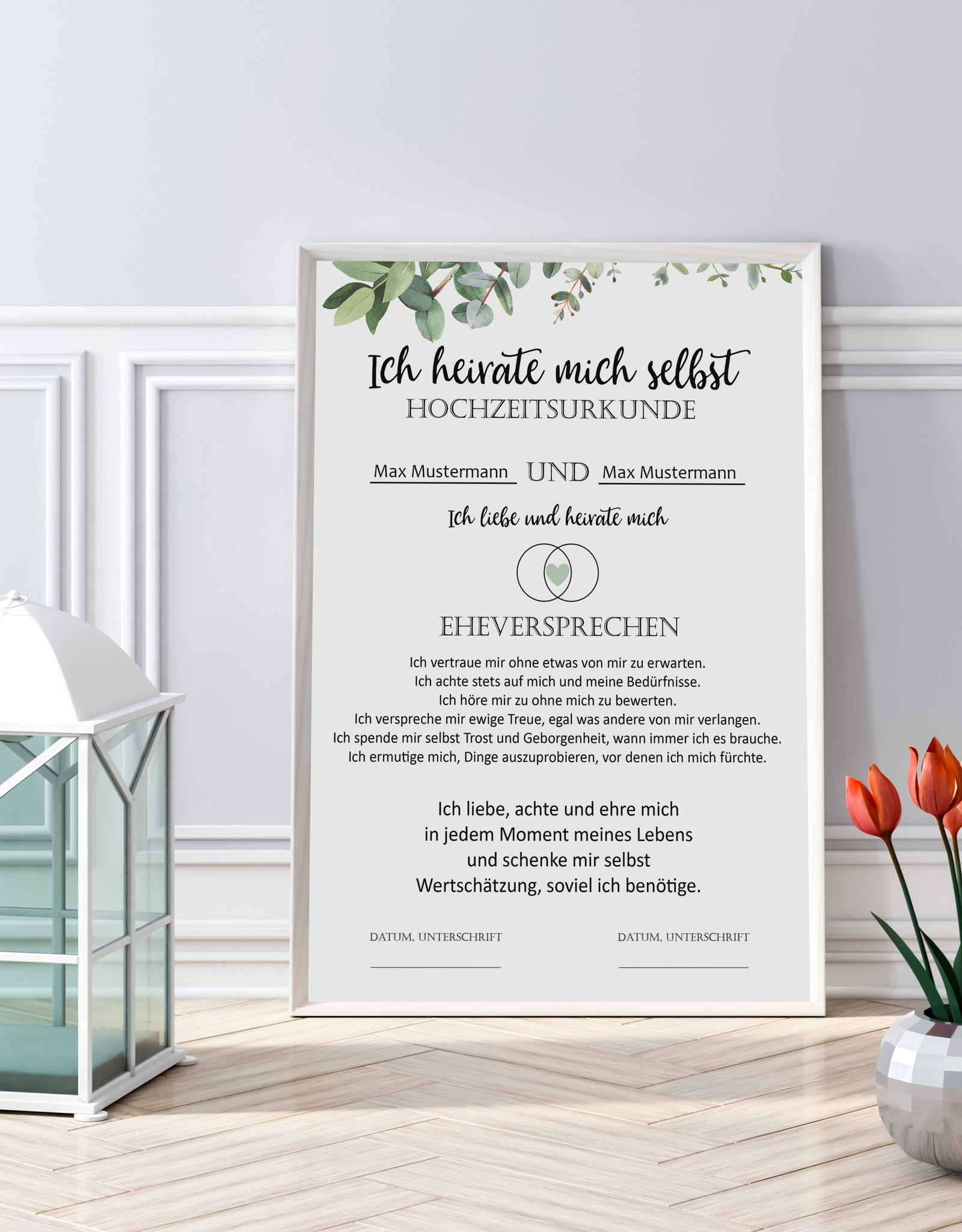 Heirate Dich selbst Hochzeitsurkunde Selbstliebe Poster DIN A4 Selbstwert Selbstliebe Geschenk