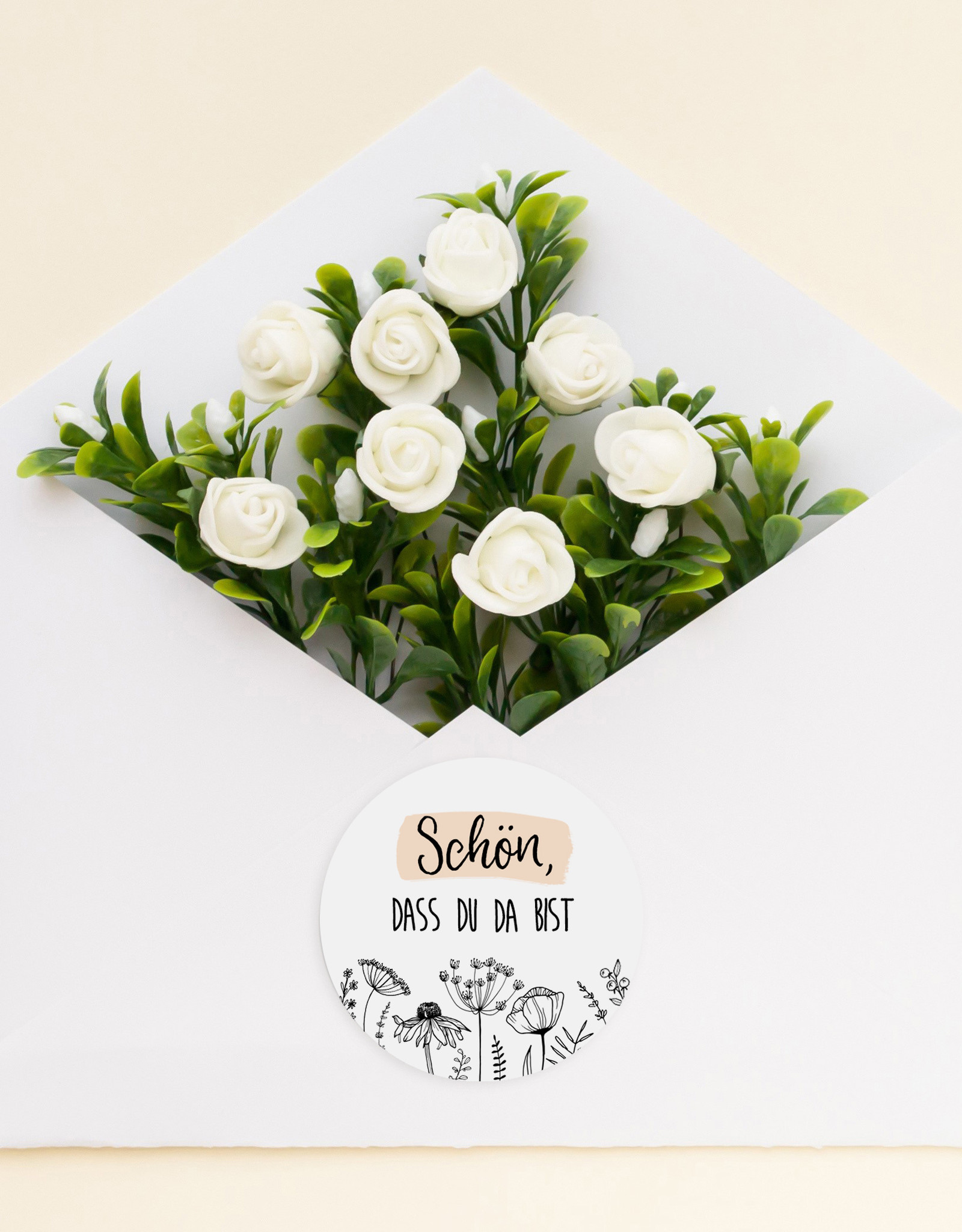 50 Sticker "Schön, dass Du da bist!" FLOWERS