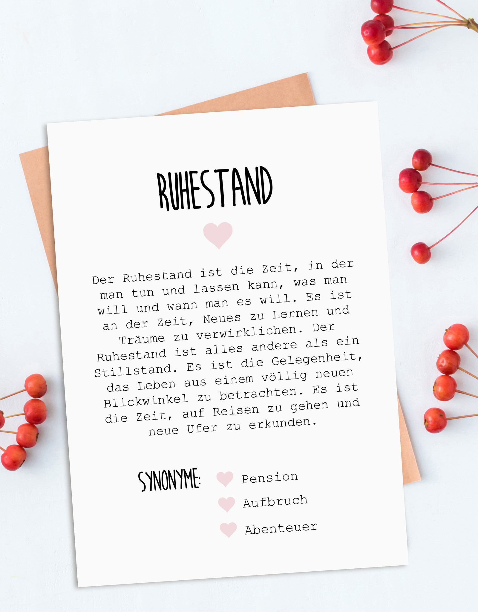 Postkarte RUHESTAND Definition inkl. Briefumschlag Ruhestand Geschenk Kollege