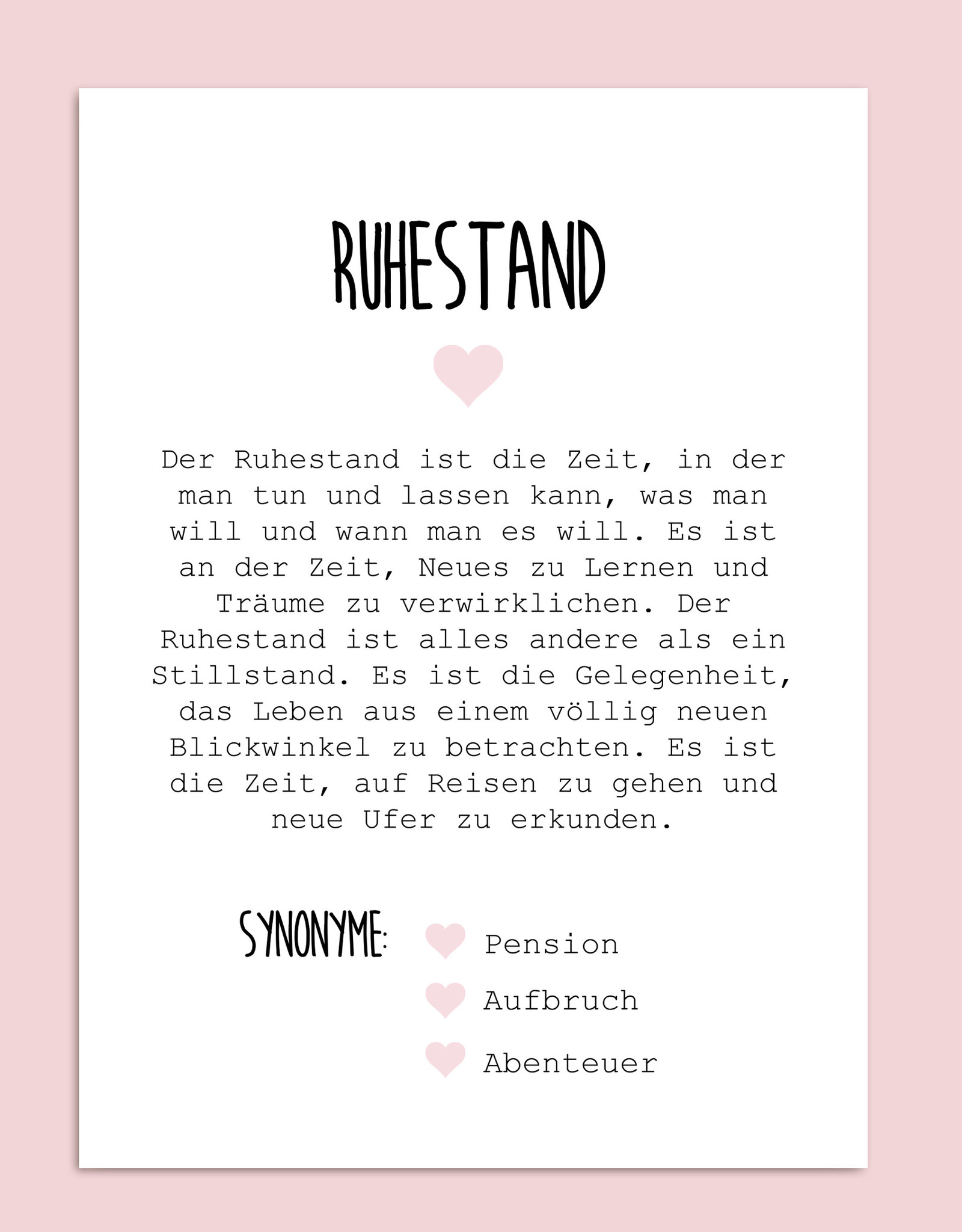 Postkarte RUHESTAND Definition inkl. Briefumschlag Ruhestand Geschenk Kollege