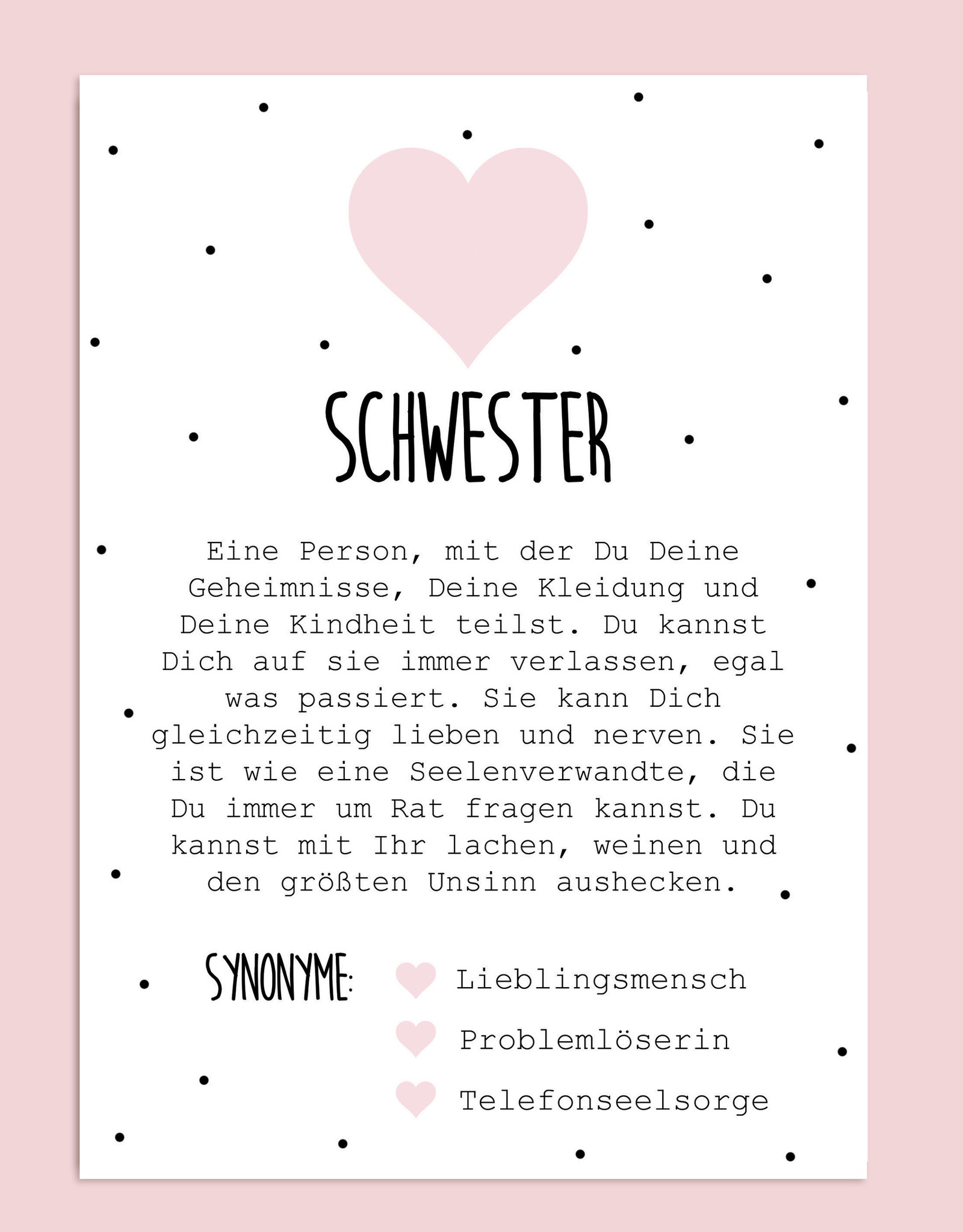 Postkarte Definition SCHWESTER Definition inkl. Briefumschlag Schwester Geschenk