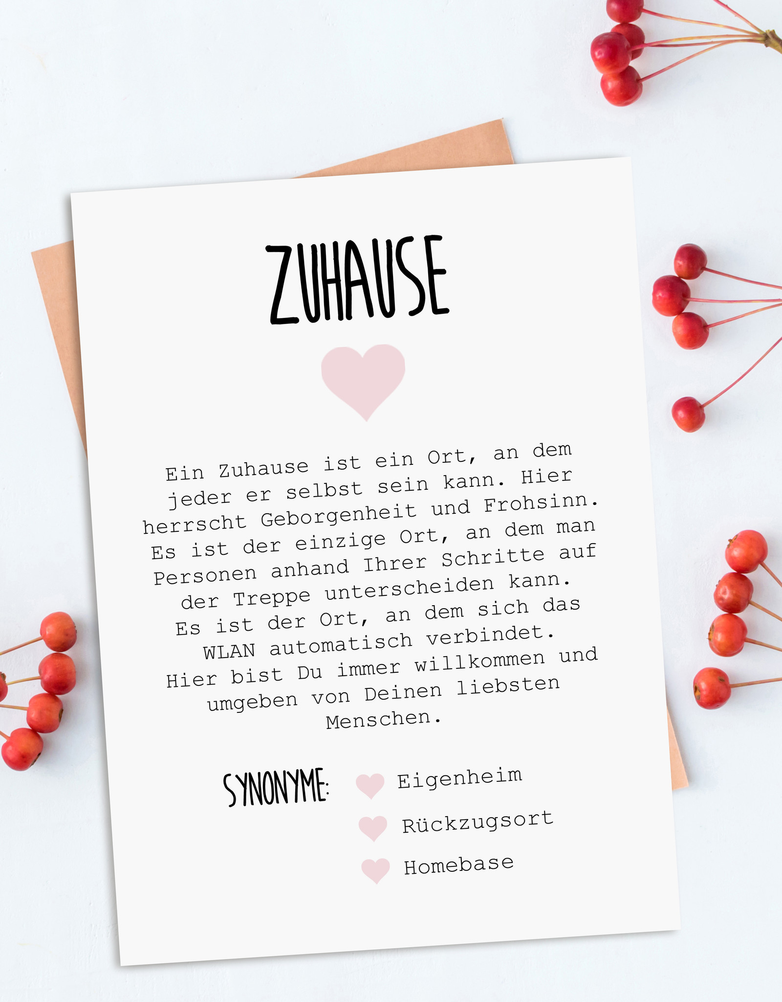 Postkarte ZUHAUSE Definition inkl. Briefumschlag Einzug Geschenk Umzug Hausbau