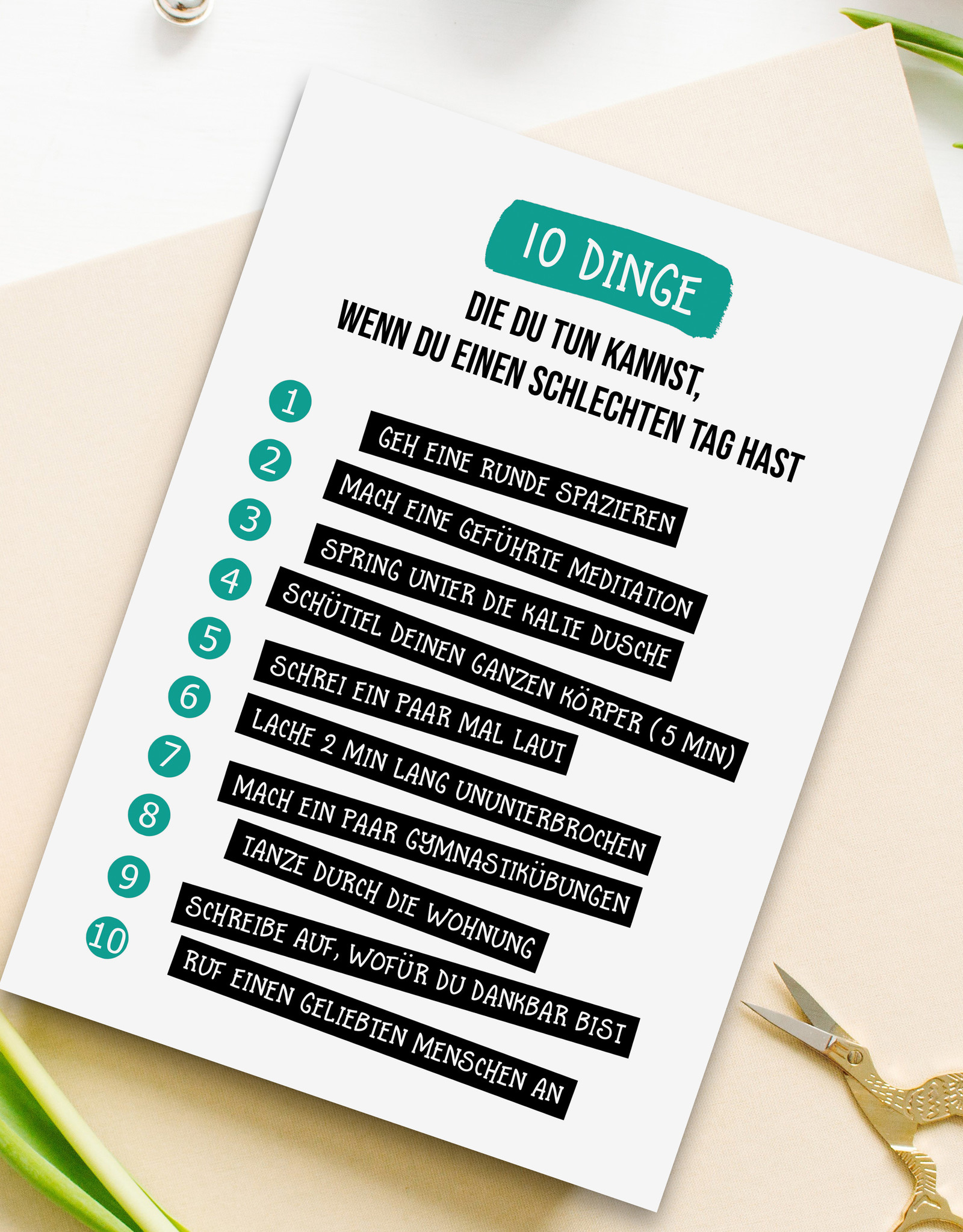 Postkarte 10 Dinge, die Du tun kannst "schlechter Tag" Postkarte Freundschaft Motivation