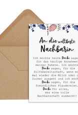 Postkarte weltbeste Nachbarin inkl. Briefumschlag Danke Karte Nachbar Geschenk