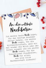 Postkarte weltbeste Nachbarin inkl. Briefumschlag Danke Karte Nachbar Geschenk