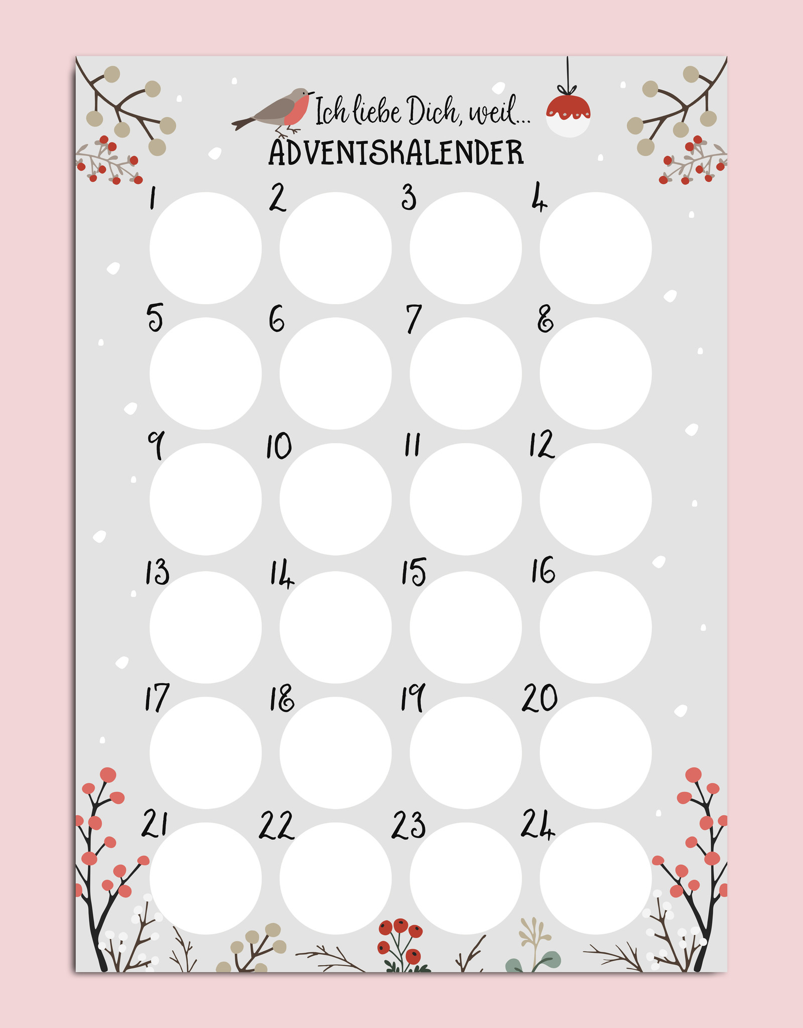 Adventskalender zum Rubbeln Ich liebe dich GRAU A3 Weihnachtskalender