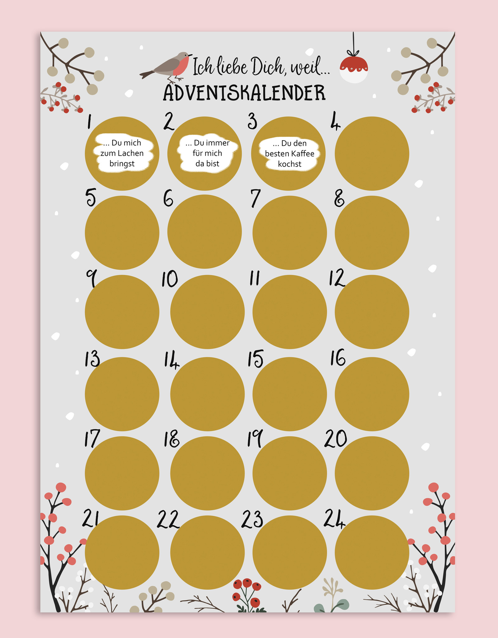 Adventskalender zum Rubbeln Ich liebe dich GRAU A3 Weihnachtskalender