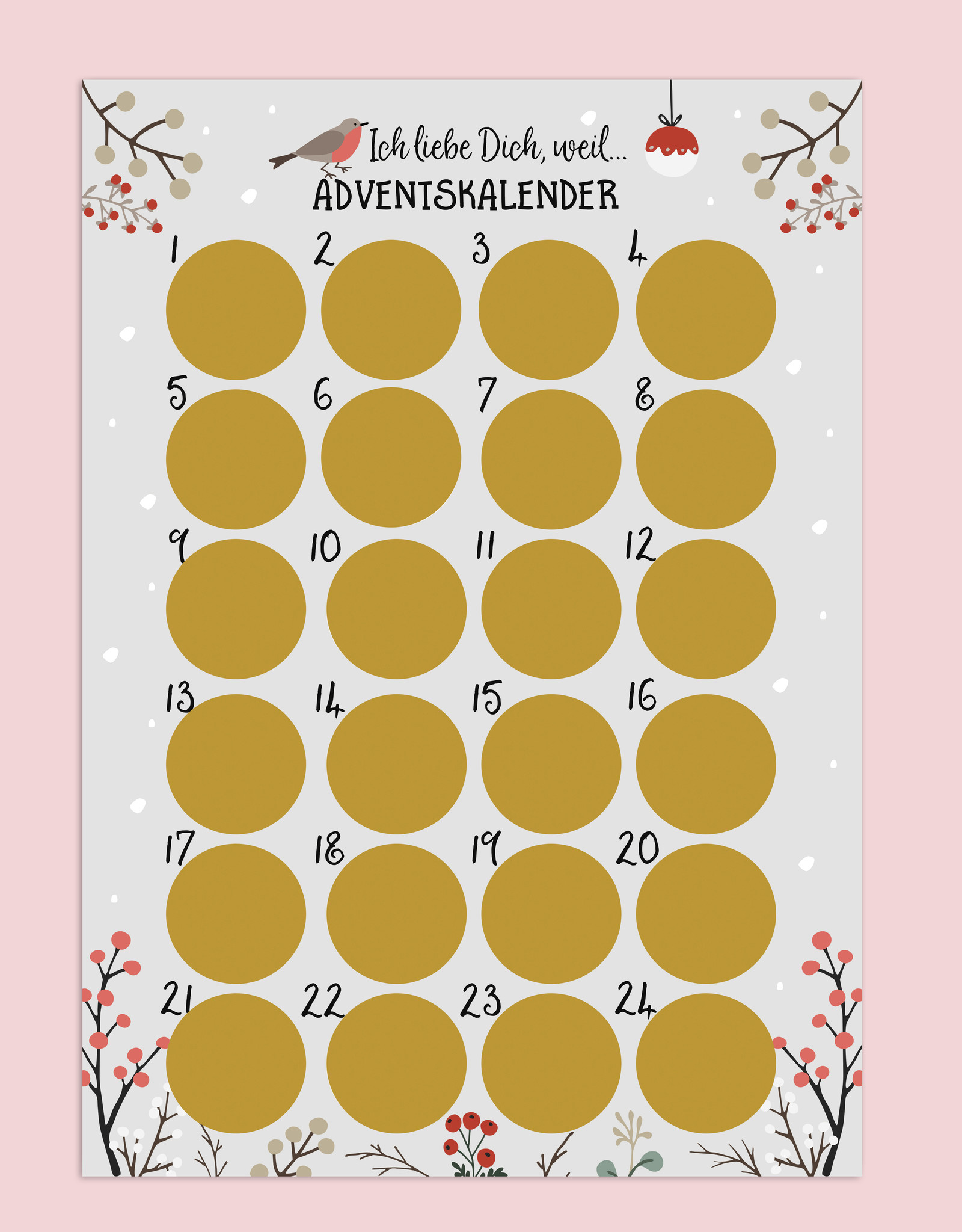 Adventskalender zum Rubbeln Ich liebe dich GRAU A3 Weihnachtskalender