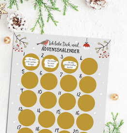 Adventskalender zum Rubbeln ICH LIEBE DICH A3 GRAU