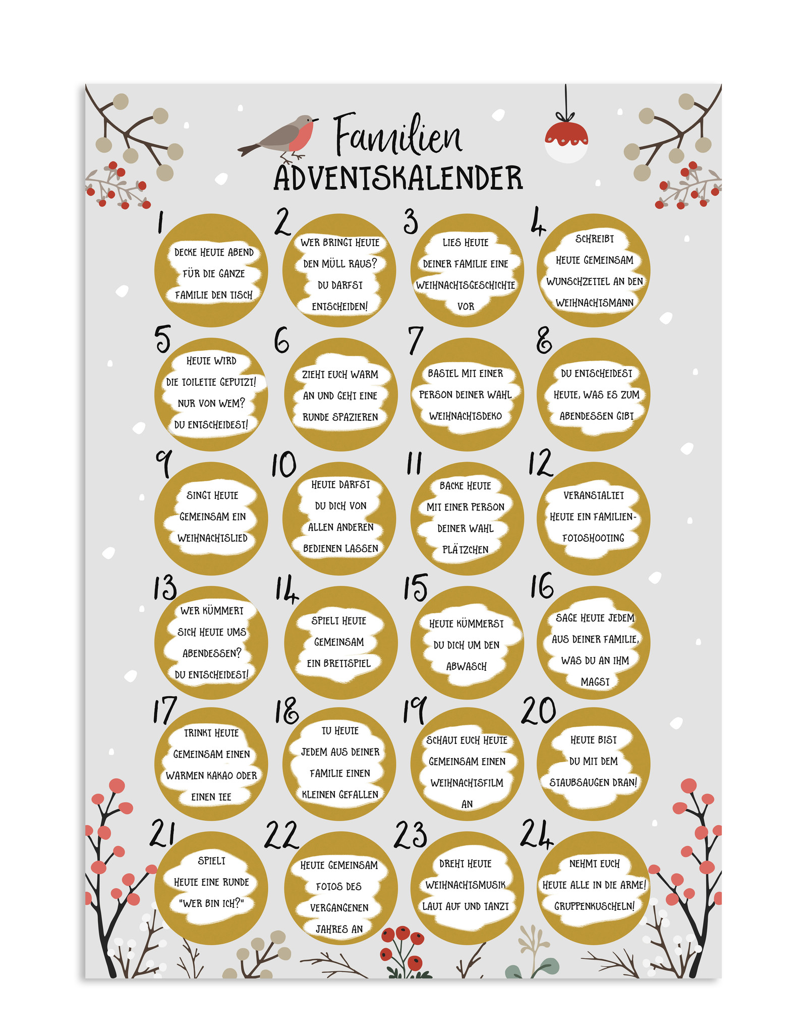 Familien Adventskalender zum Rubbeln A3 GRAU Weihnachtskalender für die ganze Familie