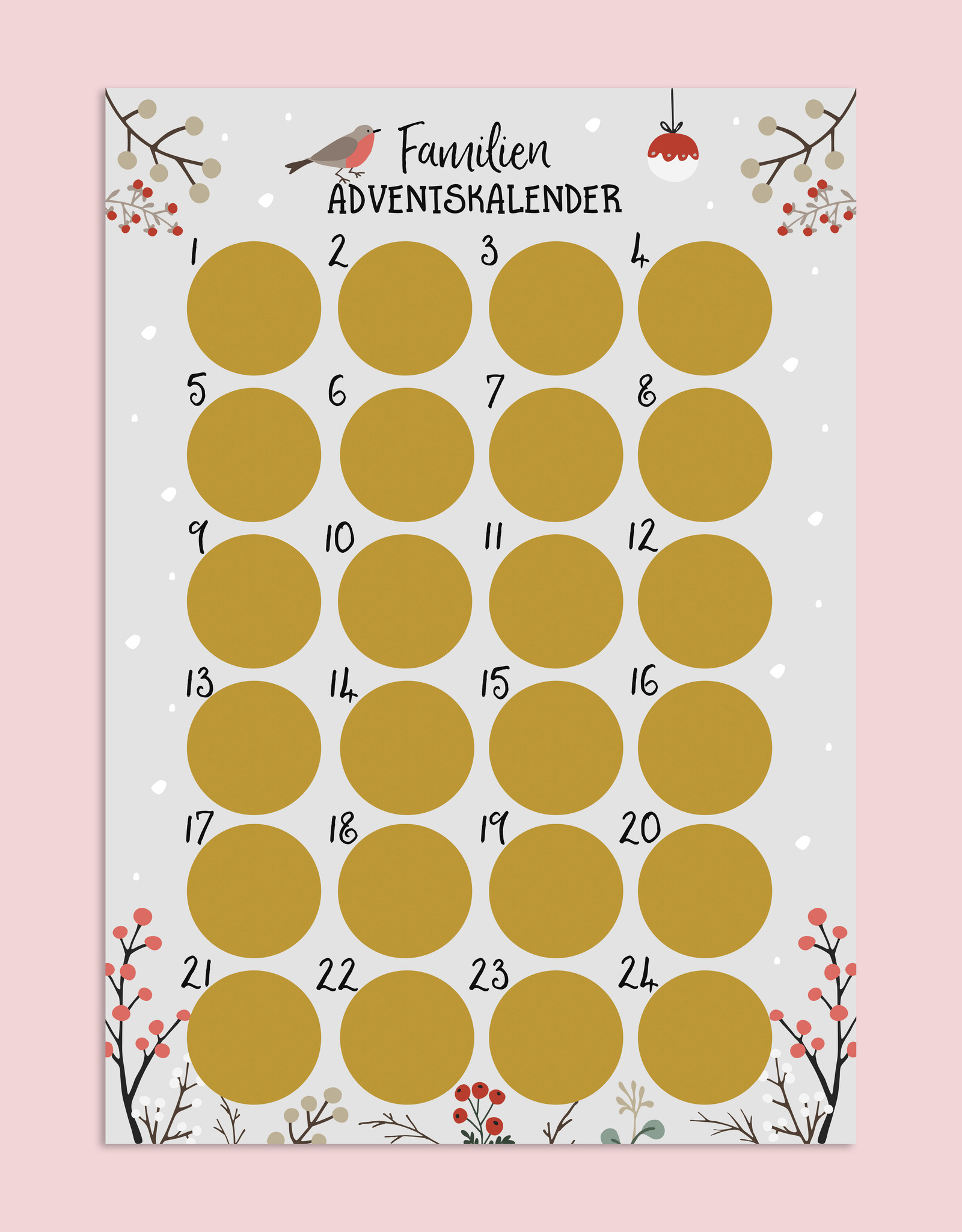 Familien Adventskalender zum Rubbeln A3 GRAU Weihnachtskalender für die ganze Familie