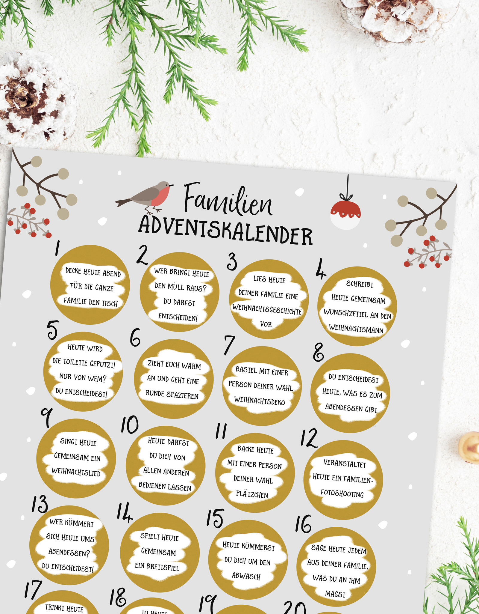 Familien Adventskalender zum Rubbeln A3 GRAU Weihnachtskalender für die ganze Familie