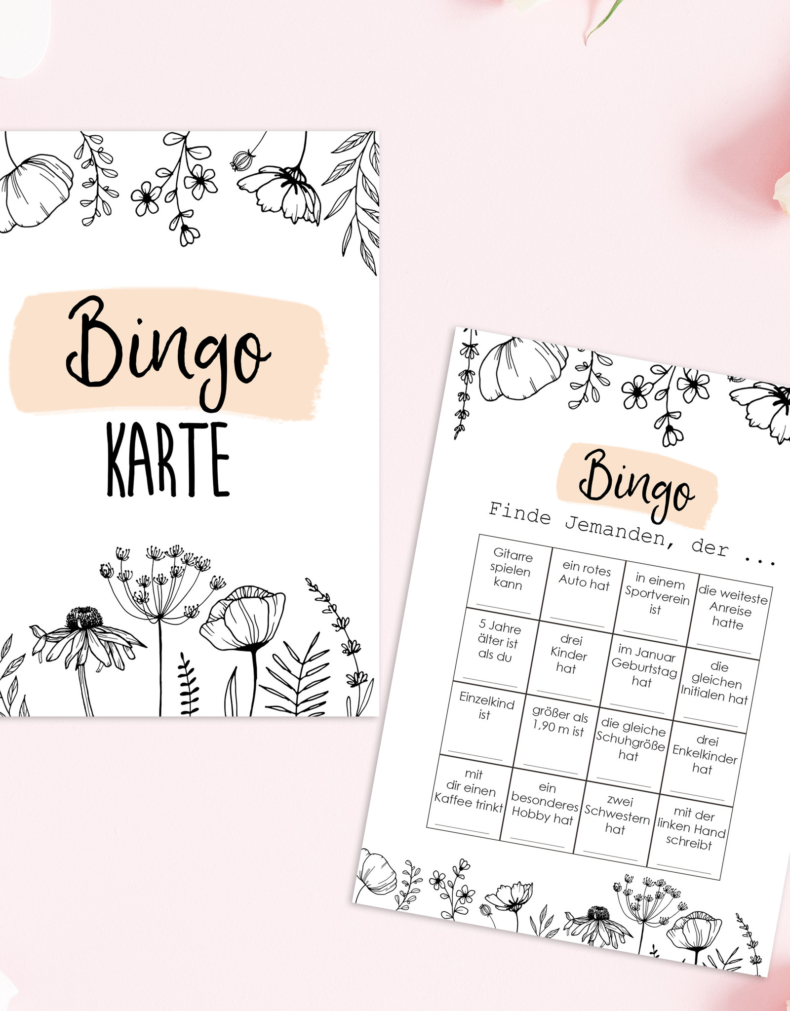 50 Bingokarten FLOWERS Hochzeitsspiele Gäste