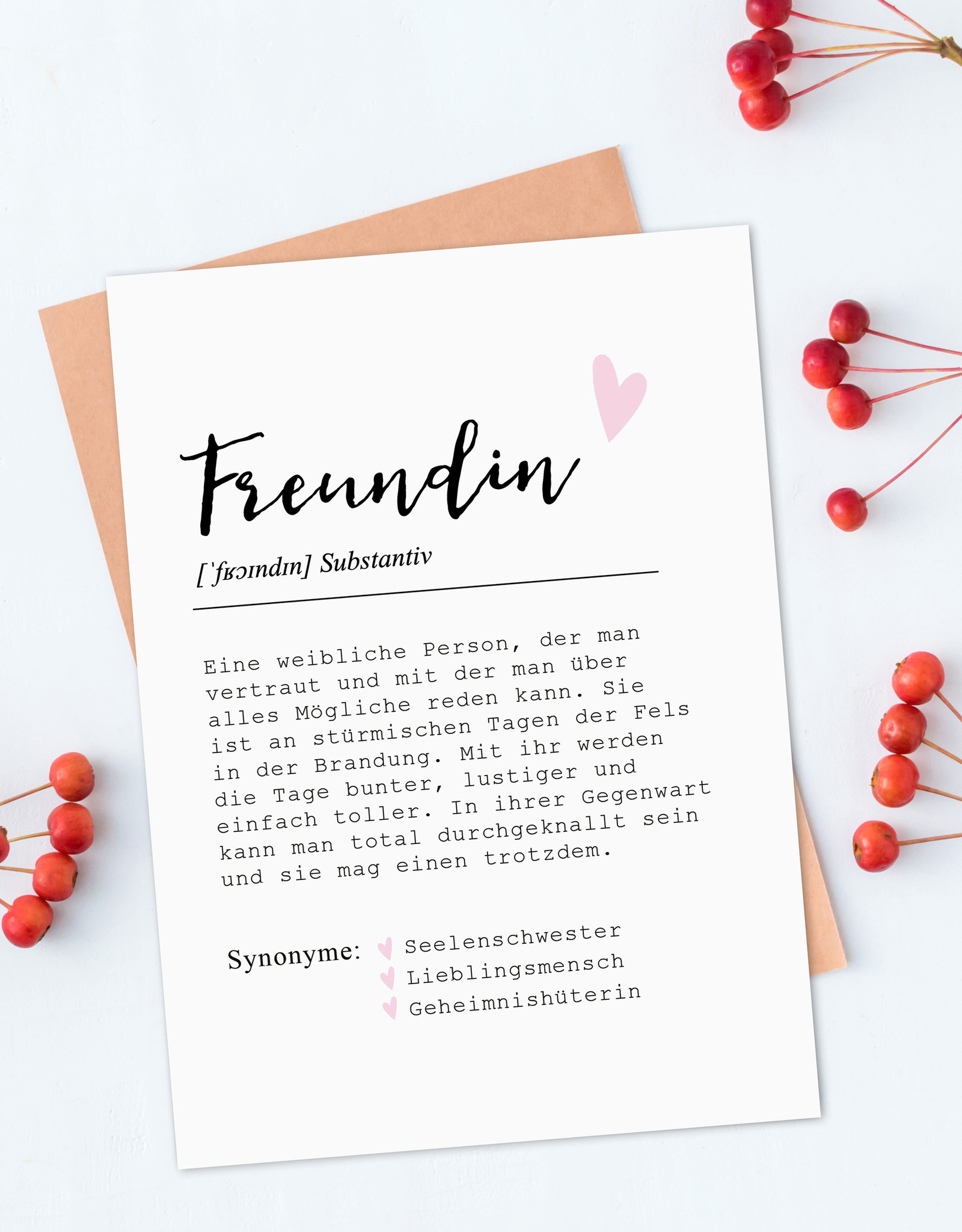 Postkarte FREUNDIN Definition inkl. Briefumschlag Beste Freundin Geschenk