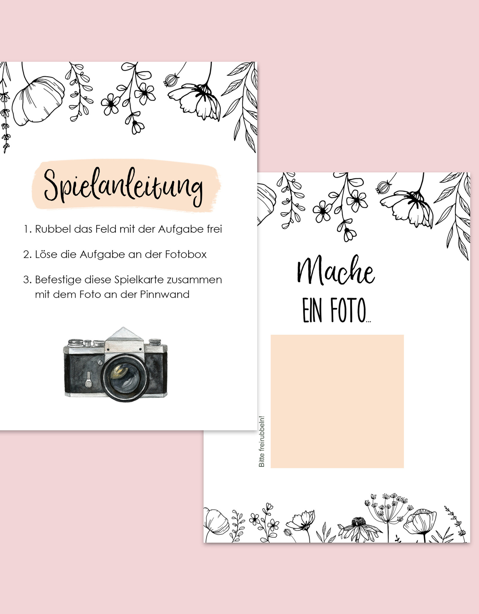 50 Fotoaufgaben Hochzeit zum Rubbeln FLOWERS Rubbelkarten