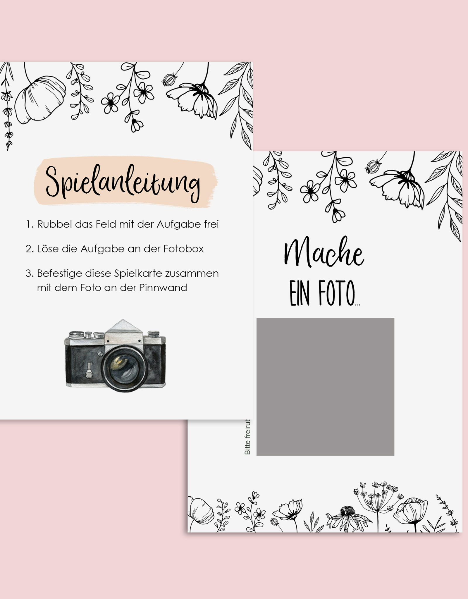 50 Fotoaufgaben Hochzeit zum Rubbeln FLOWERS Rubbelkarten
