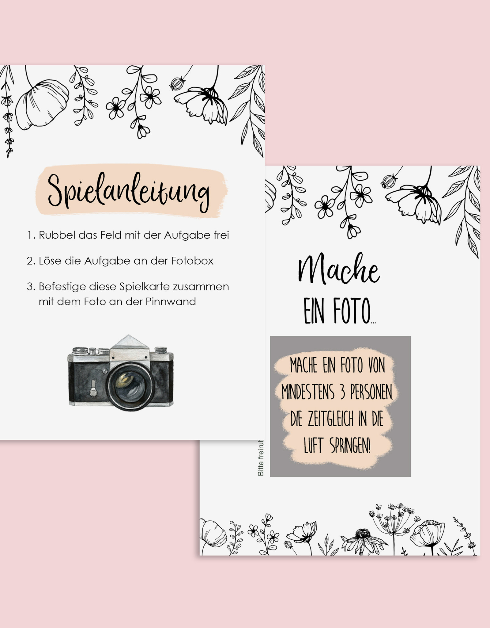50 Fotoaufgaben Hochzeit zum Rubbeln FLOWERS Rubbelkarten