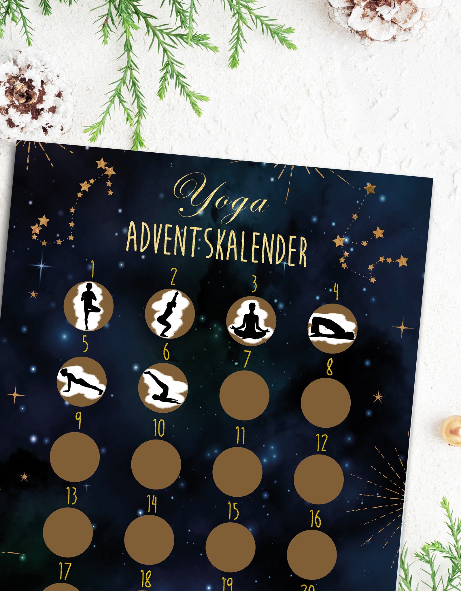 YOGA Adventskalender zum Rubbeln DIN A4, Rubbeladventskalender Adventskalender Weihnachtskalender YOGA Poster