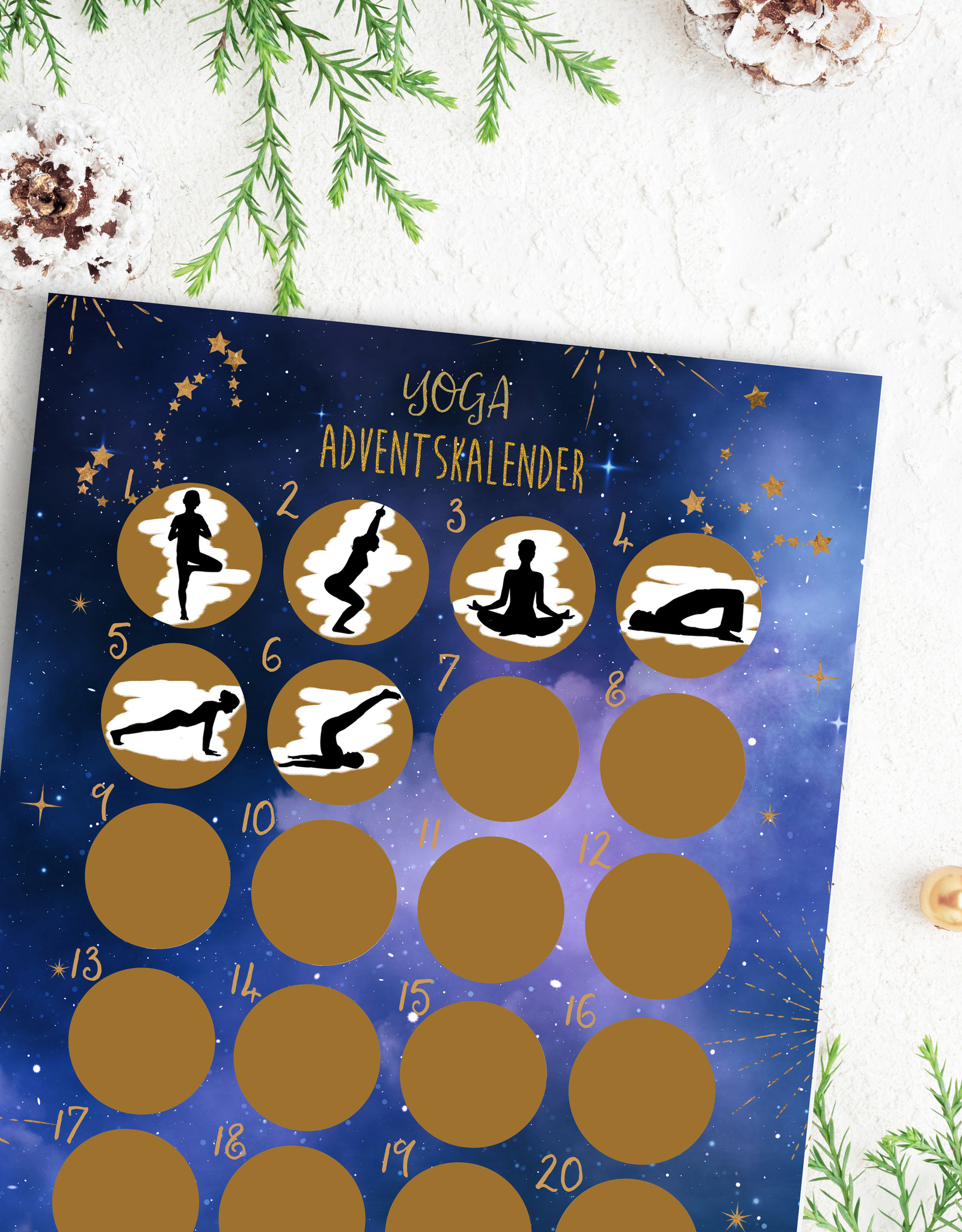 YOGA Adventskalender zum Rubbeln DIN A3 DUNKEL
