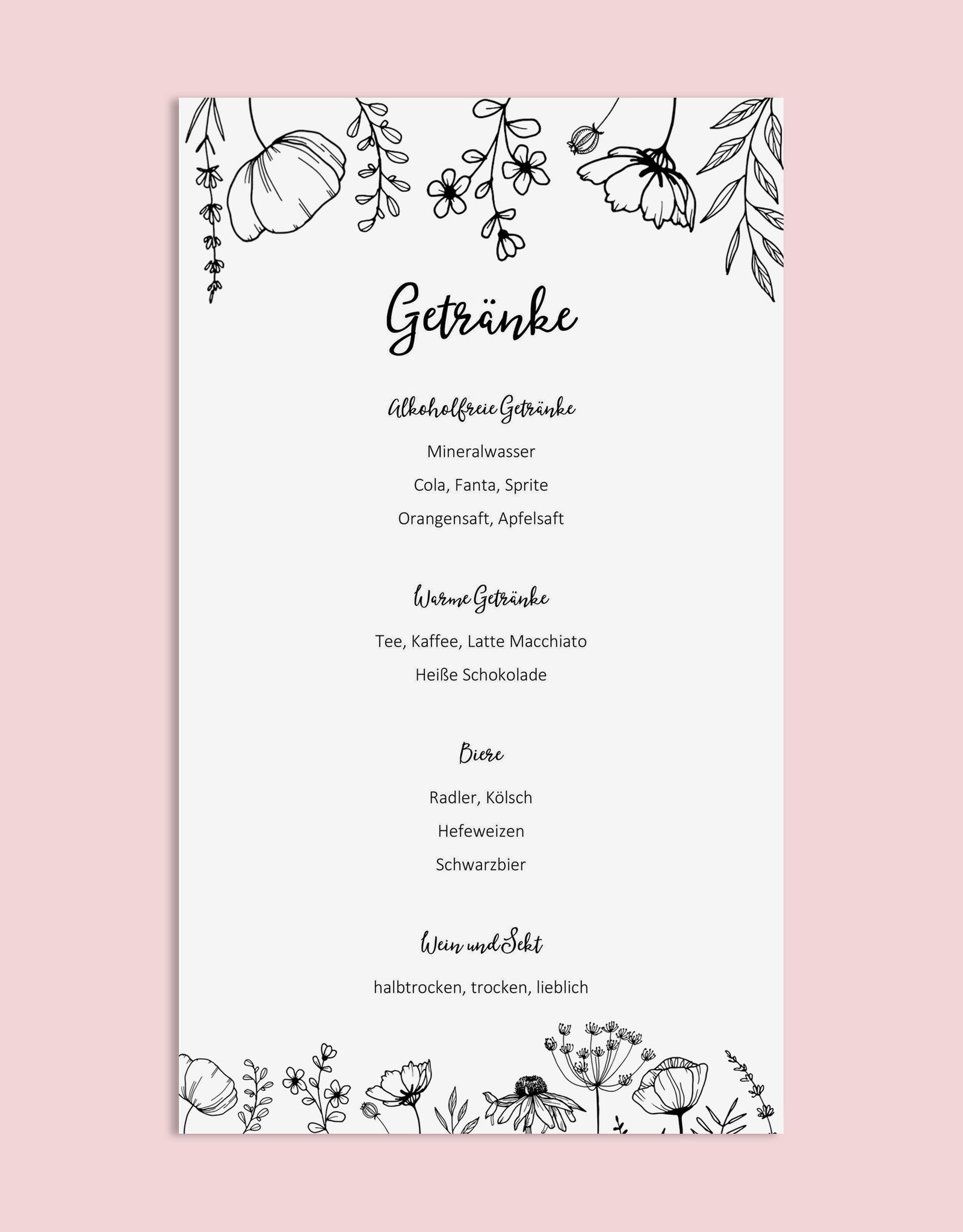 10 Menükarten zum Bedrucken FLOWERS