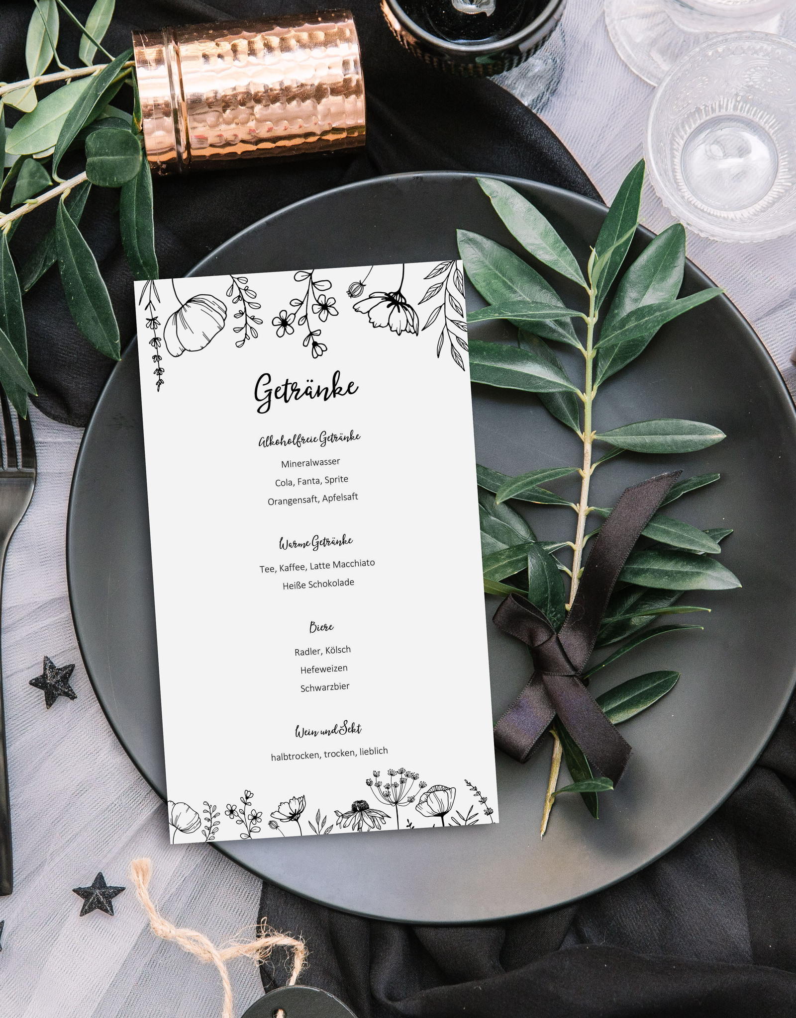 10 Menükarten zum Bedrucken FLOWERS