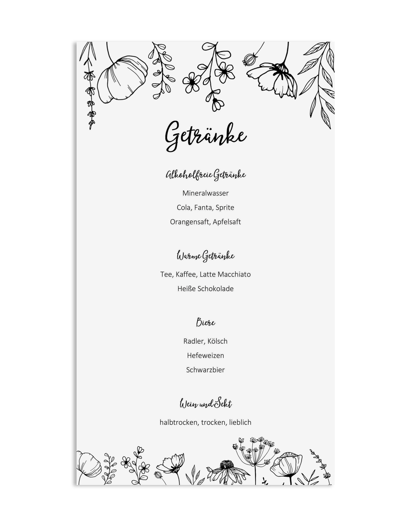 10 Menükarten zum Bedrucken FLOWERS