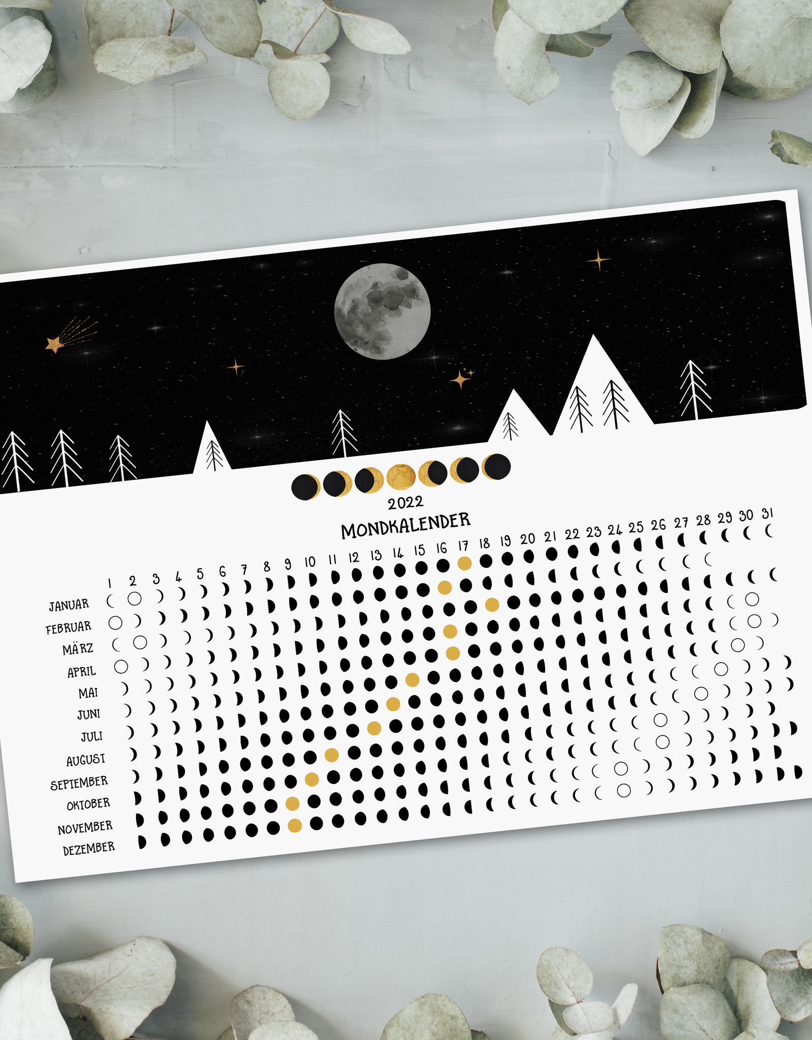 Postkarte Mondkalender 2022 DIN A6 Grußkarte Mond Kalender Postkarte
