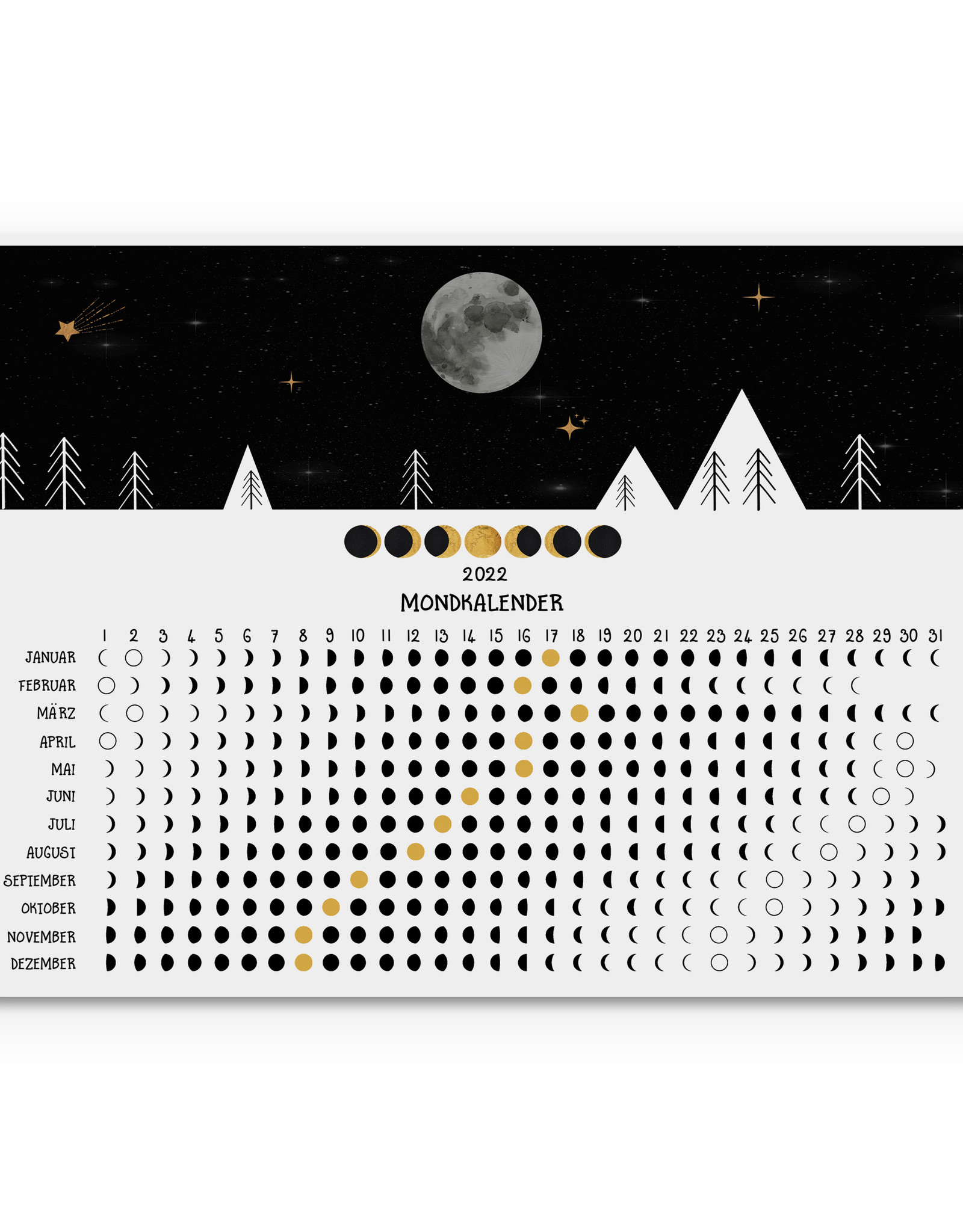 Postkarte Mondkalender 2022 DIN A6 Grußkarte Mond Kalender Postkarte