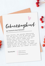 Postkarte GEBURTSTAGSKIND weiblich DEFINITION inkl. Briefumschlag Geburtstagskarte Postkarte Geburtstag Glückwunschkarte