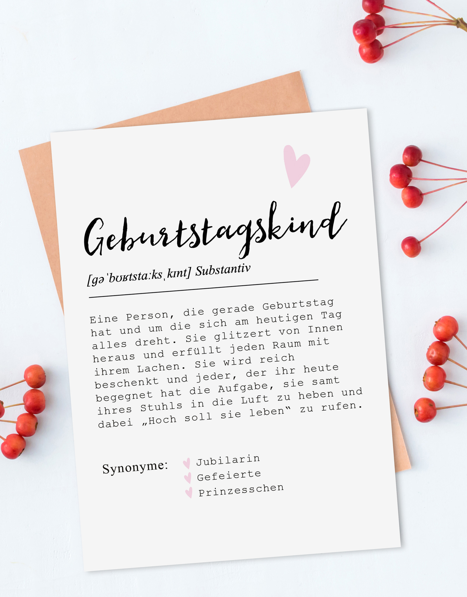 Postkarte GEBURTSTAGSKIND weiblich DEFINITION inkl. Briefumschlag Geburtstagskarte Postkarte Geburtstag Glückwunschkarte