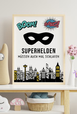 Poster SUPERHELDEN müssen auch mal schlafen Kinderzimmer Poster DIN A3