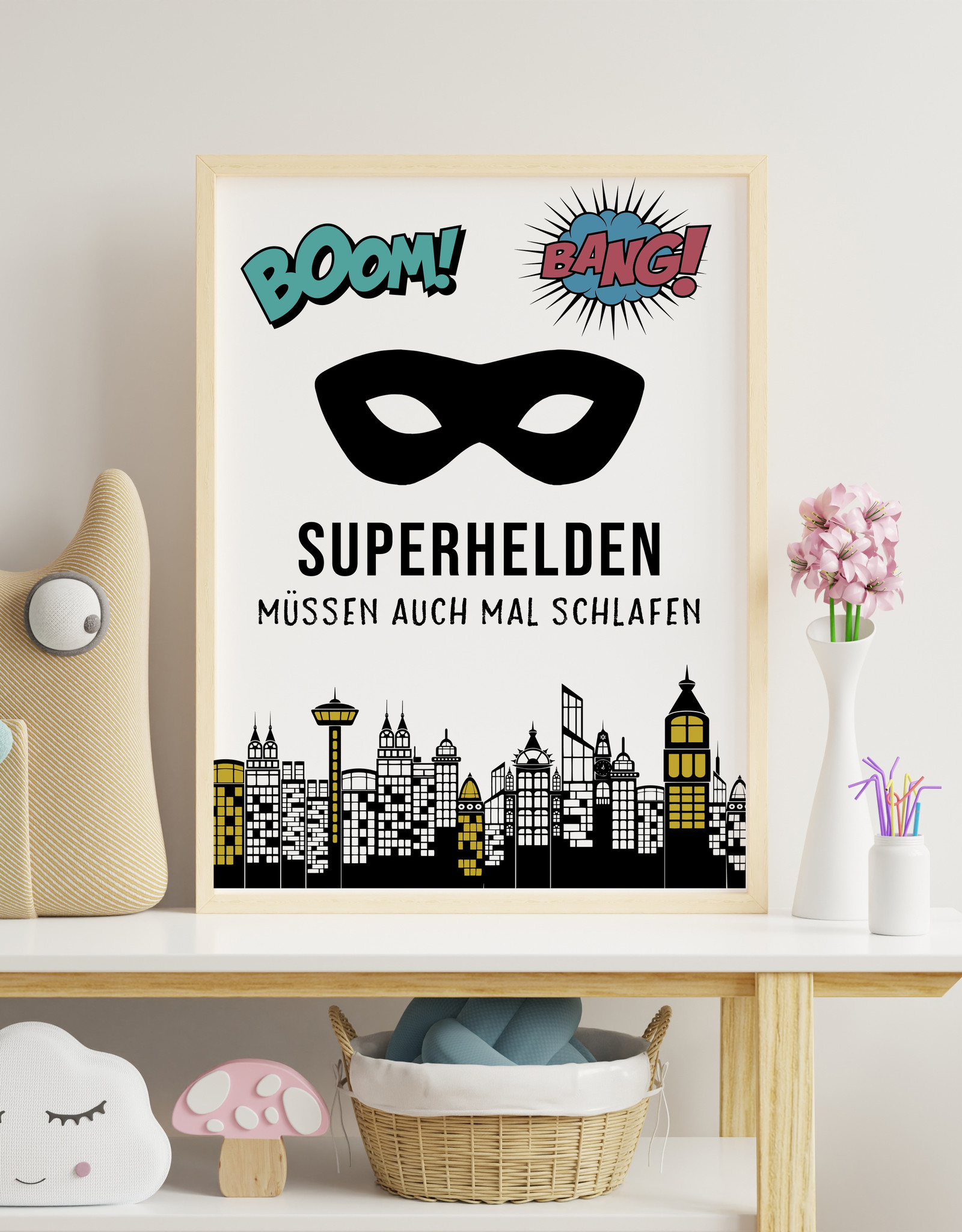 Poster SUPERHELDEN müssen auch mal schlafen Kinderzimmer Poster DIN A3