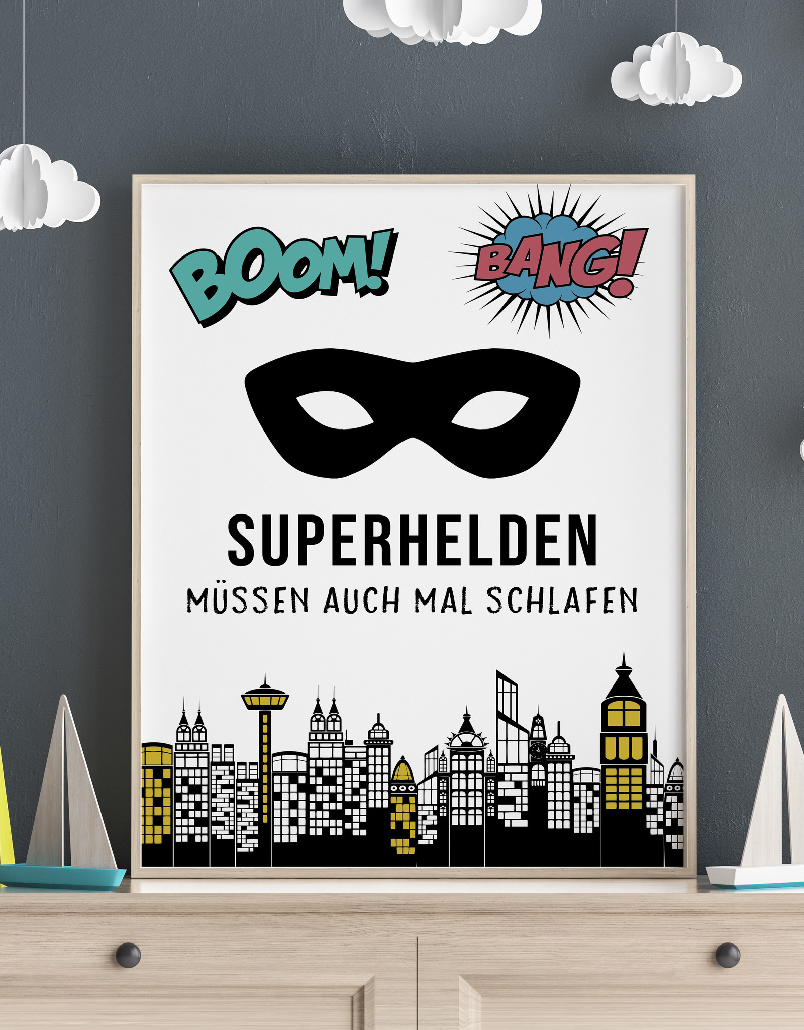 Poster SUPERHELDEN müssen auch mal schlafen Kinderzimmer Poster DIN A3