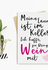 Postkarte Meine Laune ist im Keller WEIN Postkarte Motivationskarte lustig Sprüche Postkarte Wein Geschenk Mädelsabend