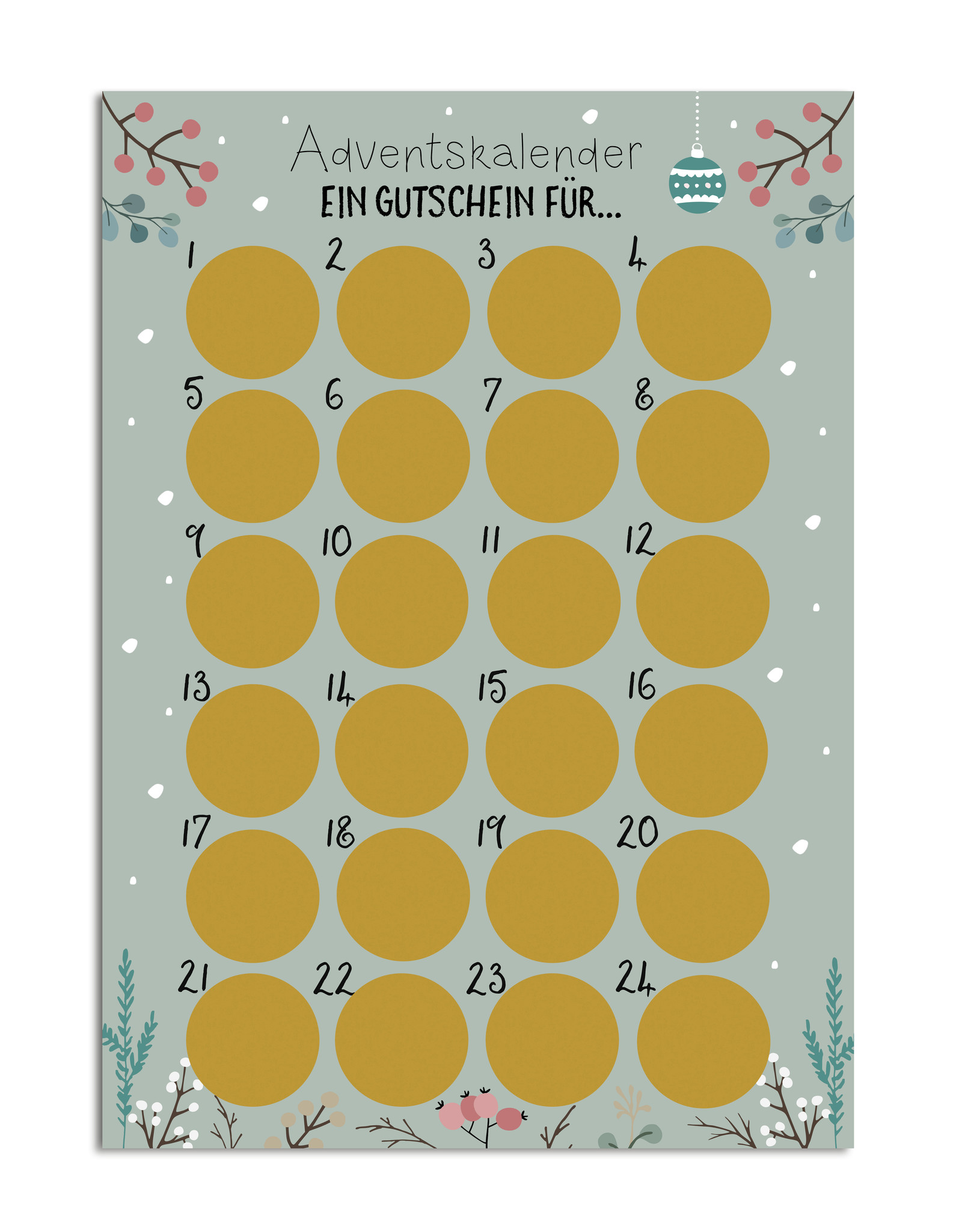 Adventskalender zum Rubbeln GUTSCHEIN FÜR... Gutschein Adventskalender A3 Weihnachtskalender
