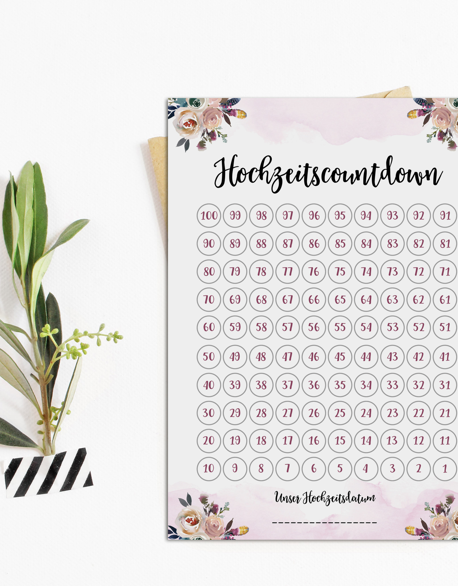 Postkarte Hochzeitscountdown BOHO Countdown Hochzeit Postkarte Save the date