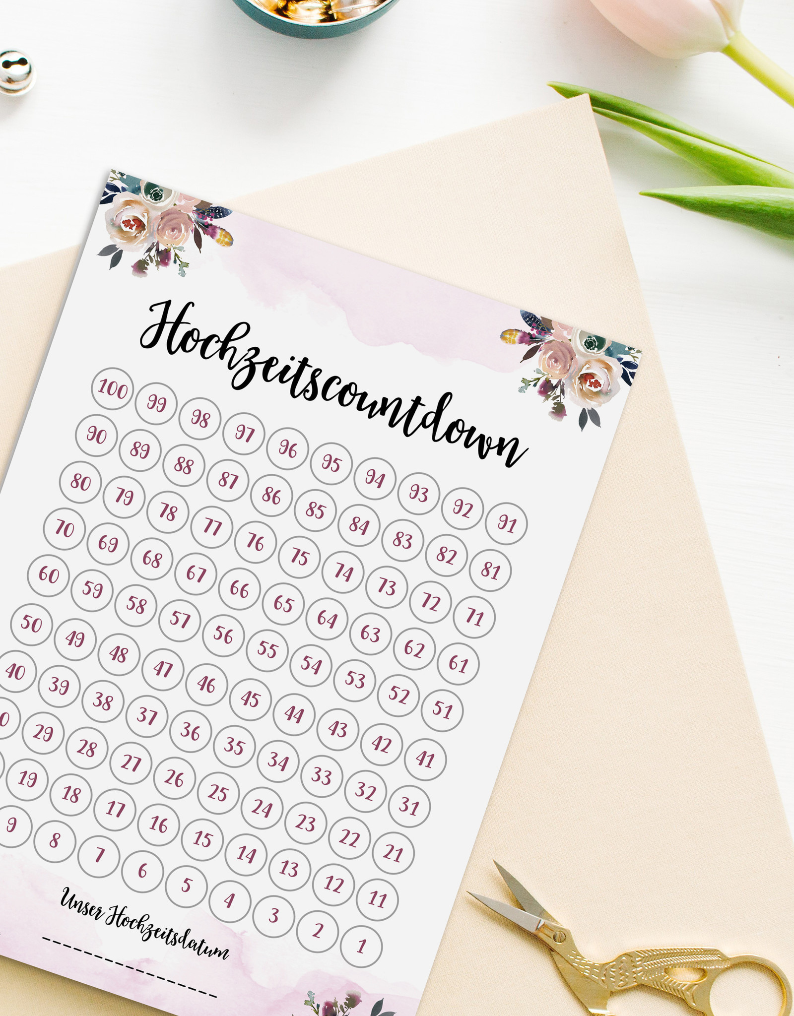 Postkarte Hochzeitscountdown BOHO Countdown Hochzeit Postkarte Save the date