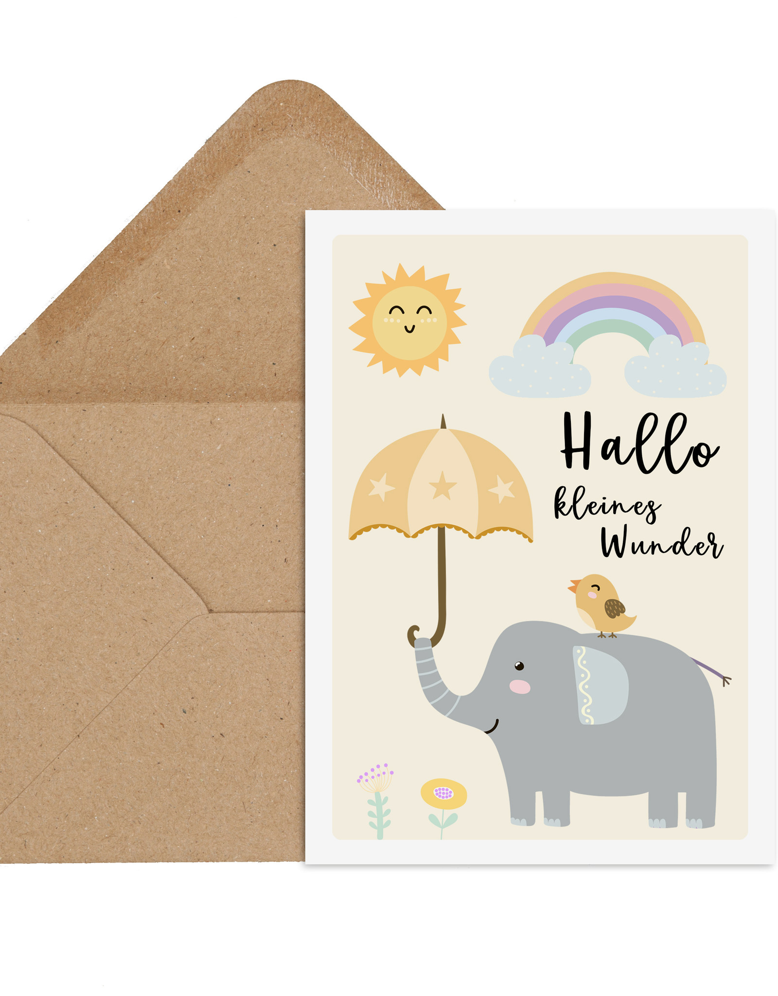 Postkarte kleines Wunder ELEFANT Baby Karte Geburt inkl. Umschlag