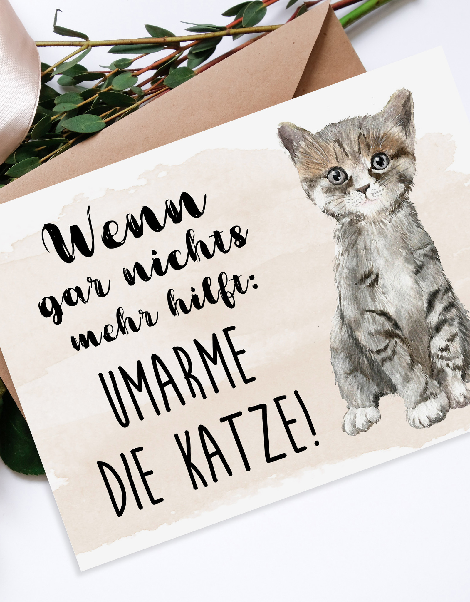 Postkarte UMARME DIE KATZE Karte Grußkarte für Katzenliebhaber