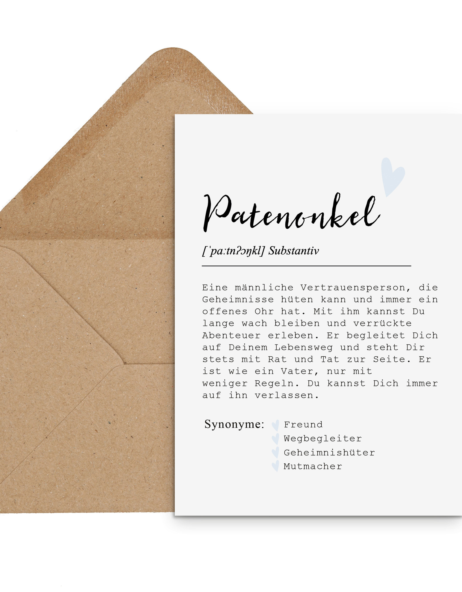 Postkarte PATENONKEL Definition inkl. Briefumschlag Taufe Geschenk Paten