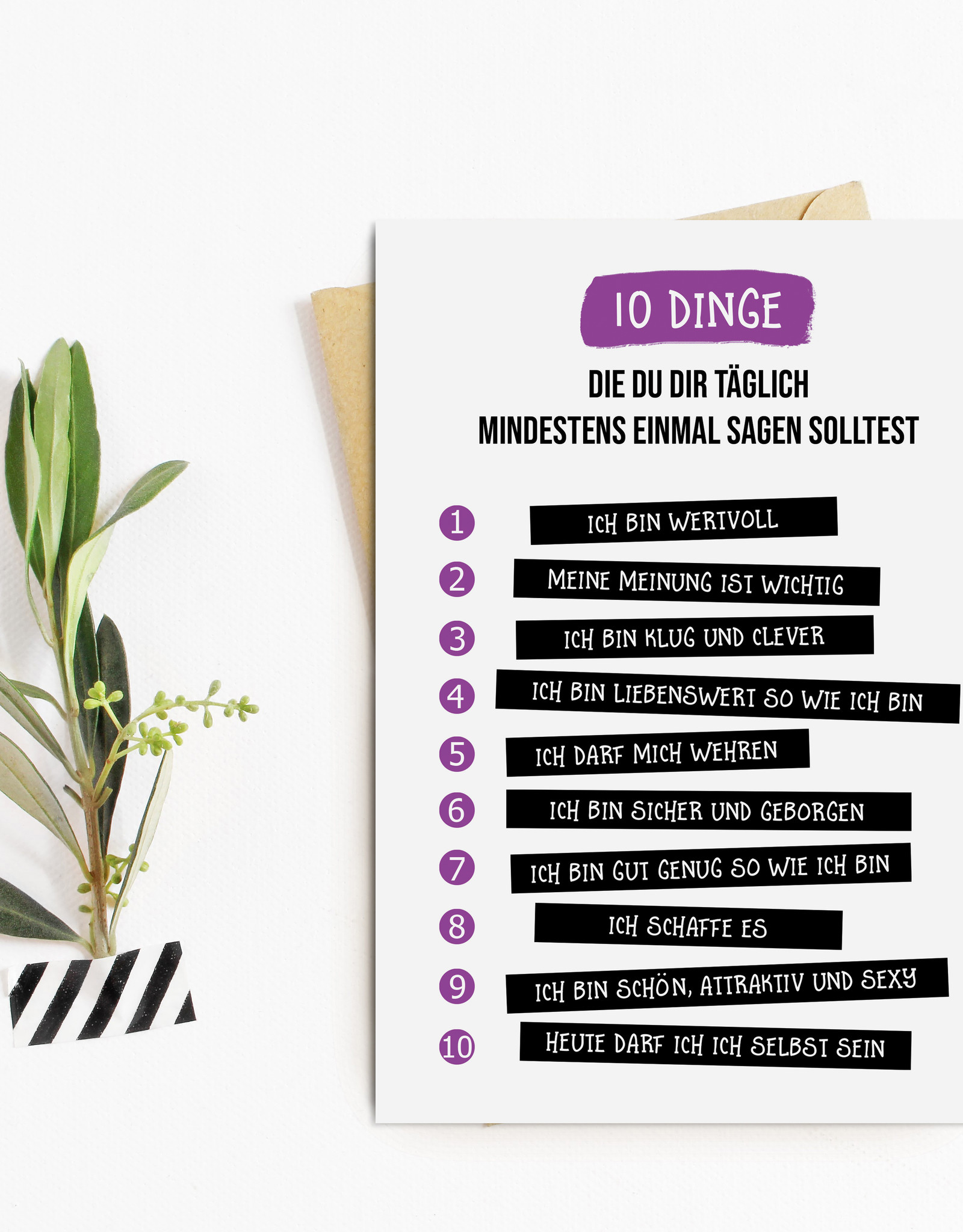 Postkarte 10 Dinge SELBSTLIEBE Postkarte Freundschaft Motivation