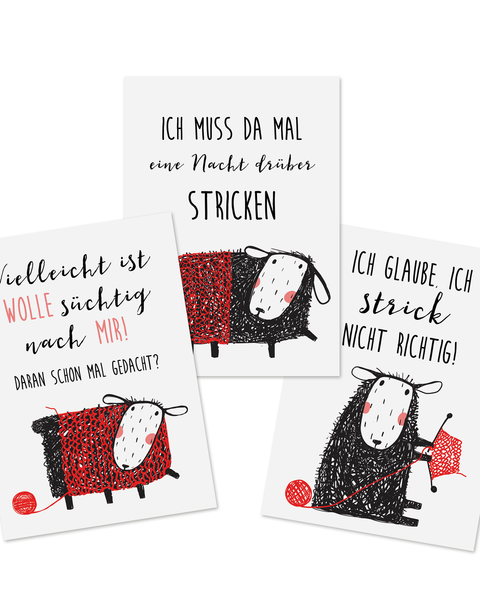 Postkarten STRICKEN Set 3-teilig, Stricken Karten Postkarten Wolle