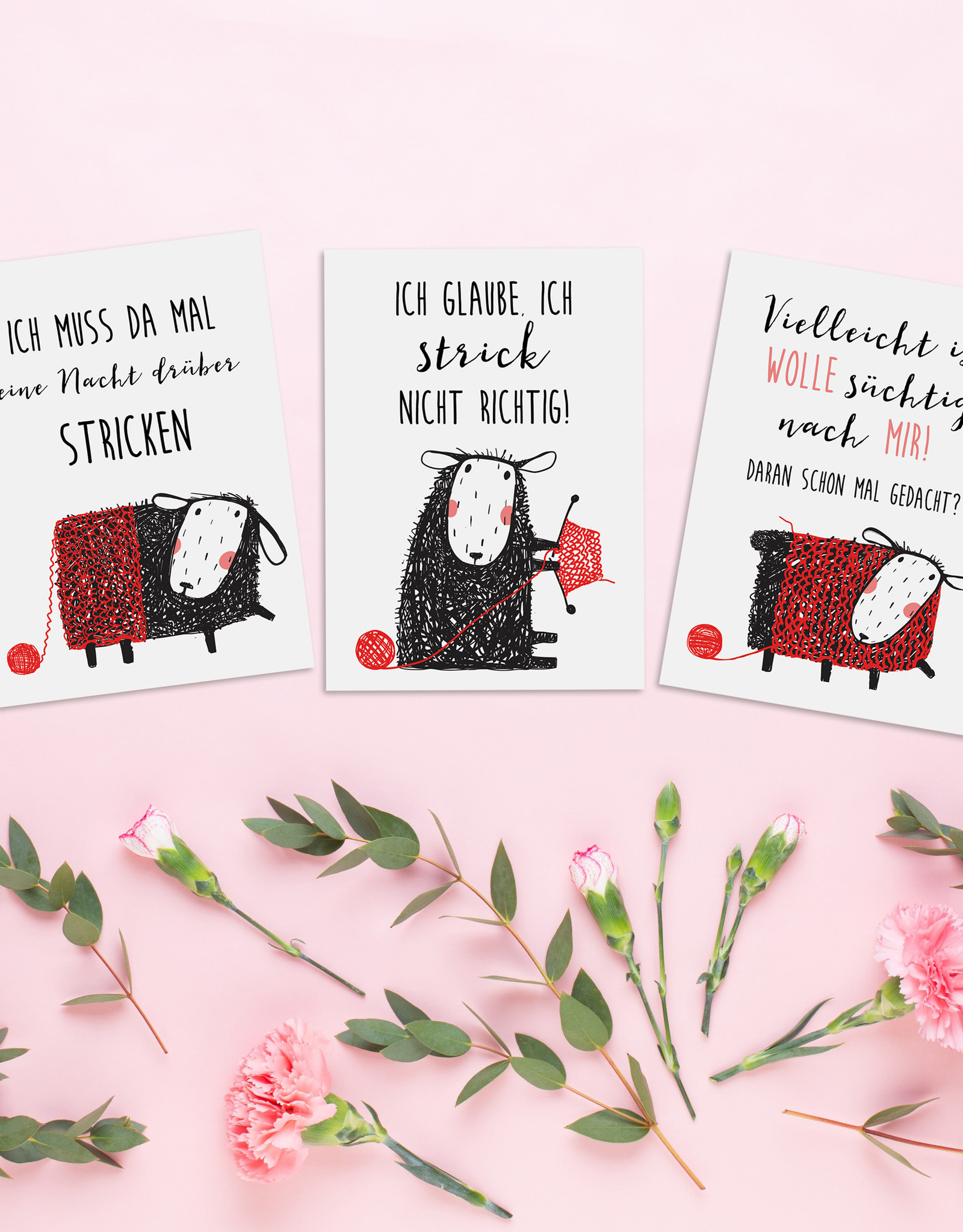 Postkarten STRICKEN Set 3-teilig, Stricken Karten Postkarten Wolle