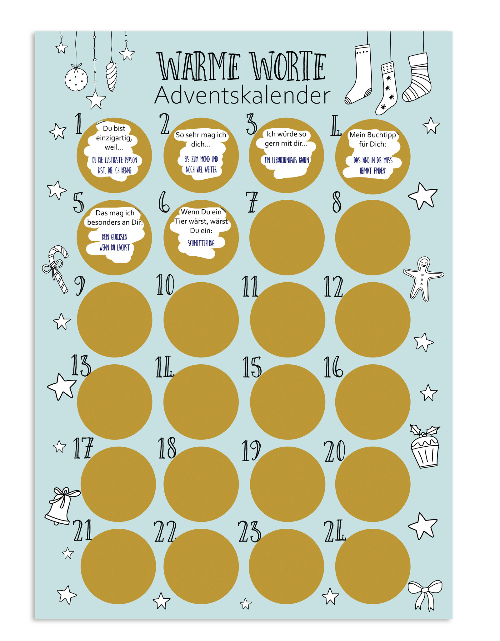 Adventskalender zum Rubbeln WARME WORTE Adventskalender A3 Weihnachtskalender für Paare und Freunde