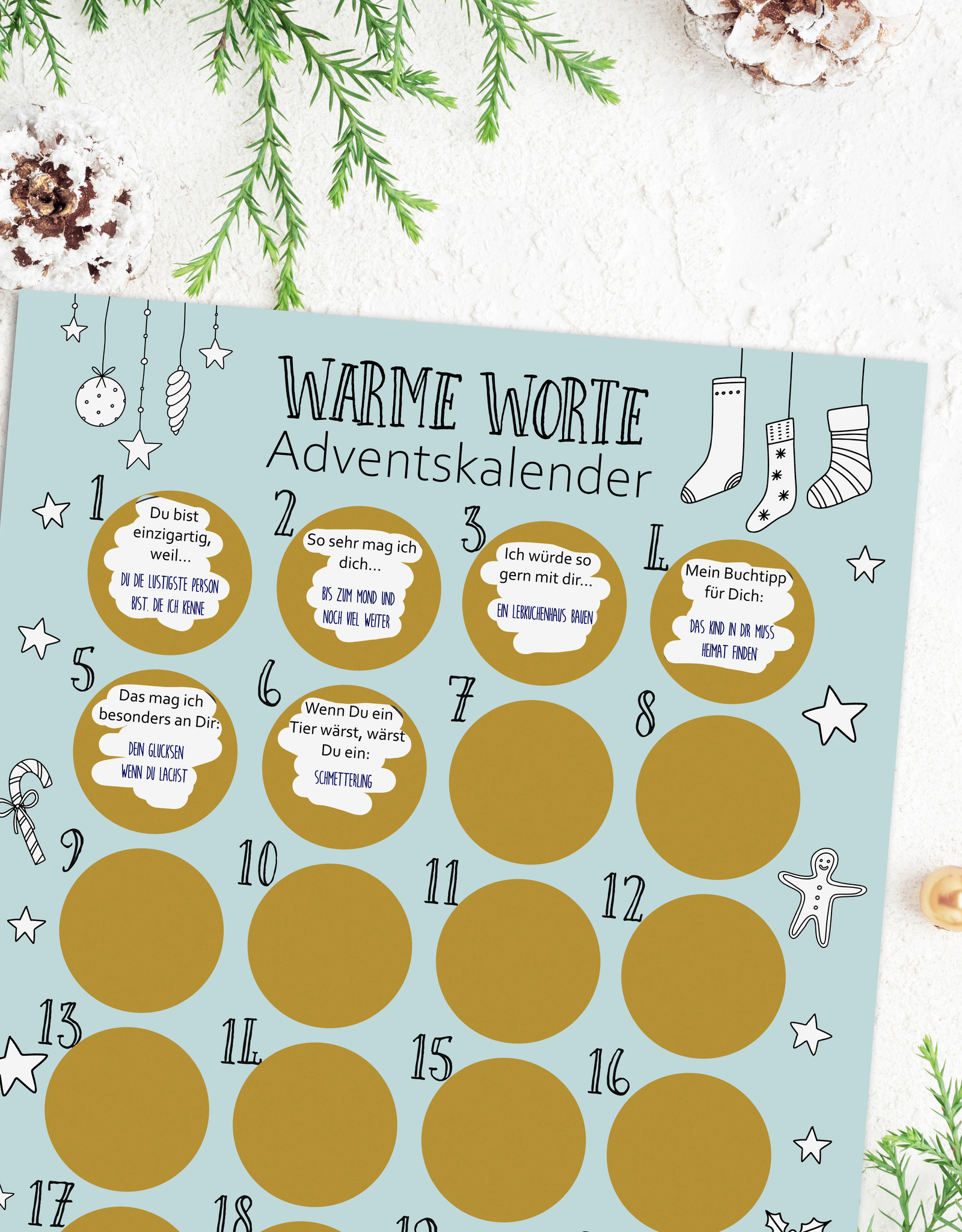 Adventskalender zum Rubbeln WARME WORTE Adventskalender A3 Weihnachtskalender für Paare und Freunde