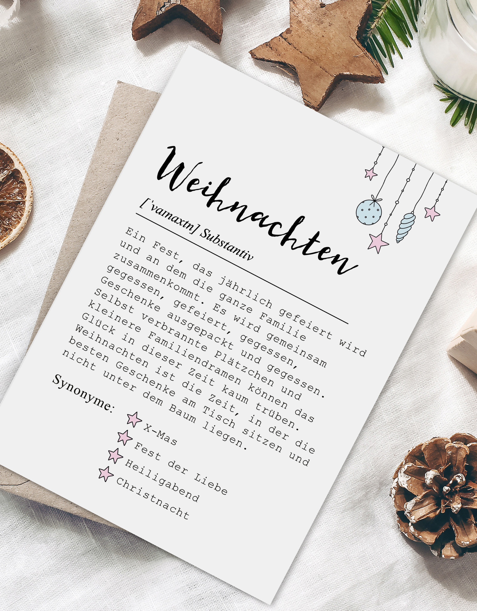 Postkarte WEIHNACHTEN Definition inkl. Briefumschlag Weihnachtskarte